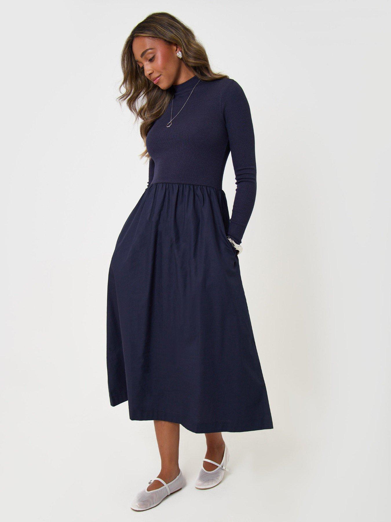 Image 4 of 4 of Threadbare 2 In 1 High Neck Midaxi Dress In Navy