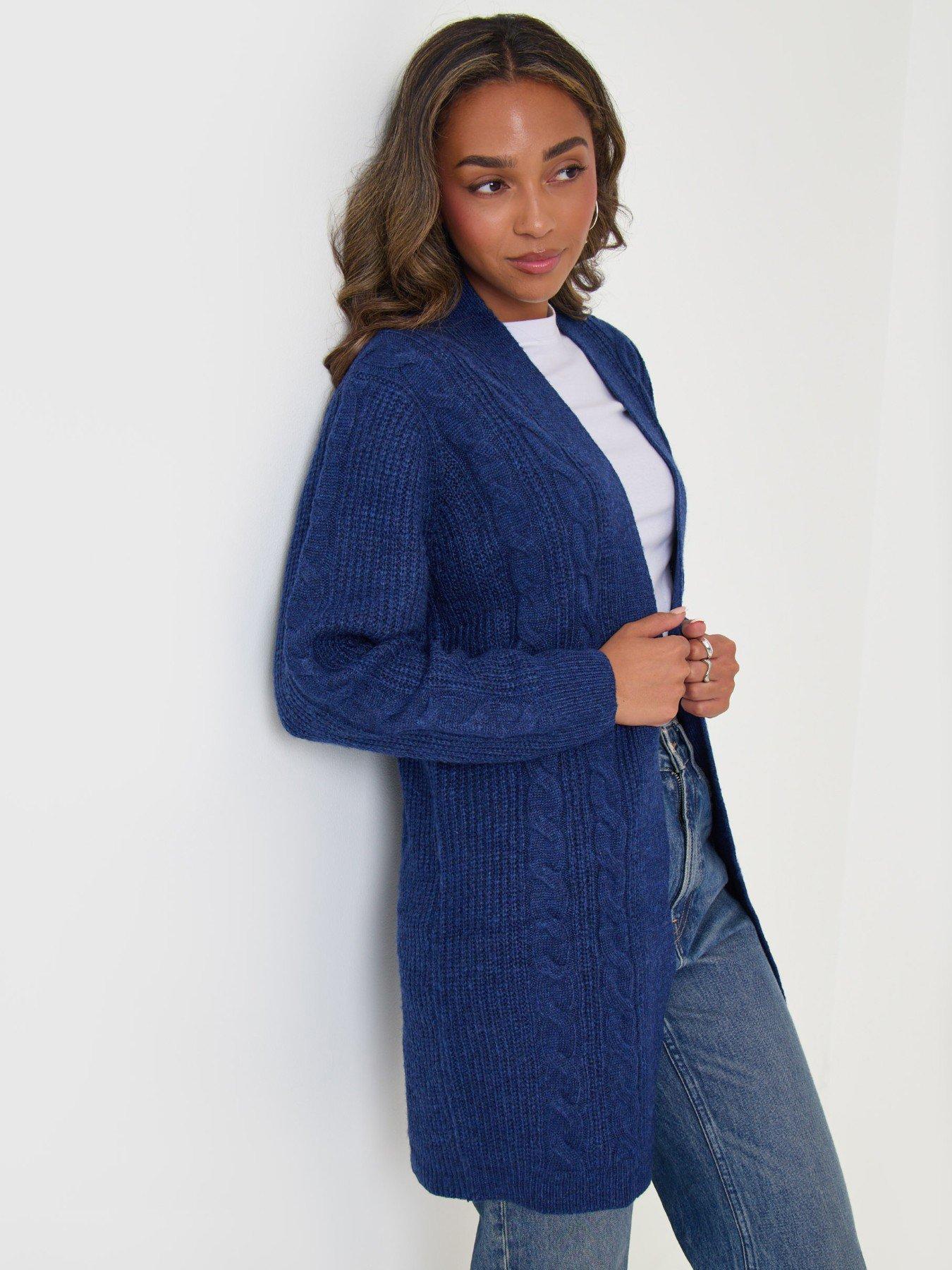 Image 1 of 4 of Threadbare Cable Knit Open Cardigan In Navy