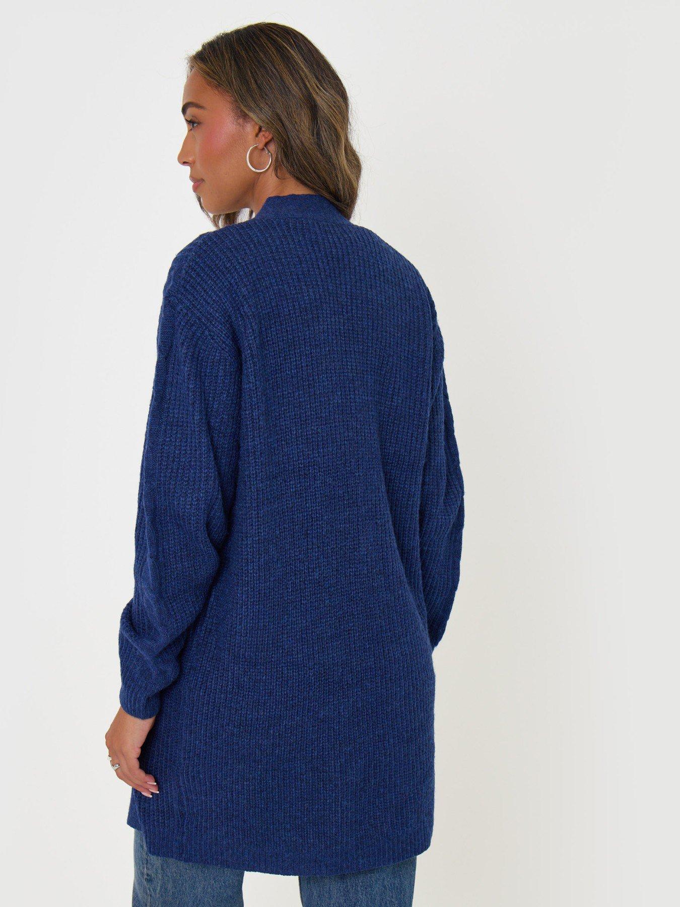Image 2 of 4 of Threadbare Cable Knit Open Cardigan In Navy