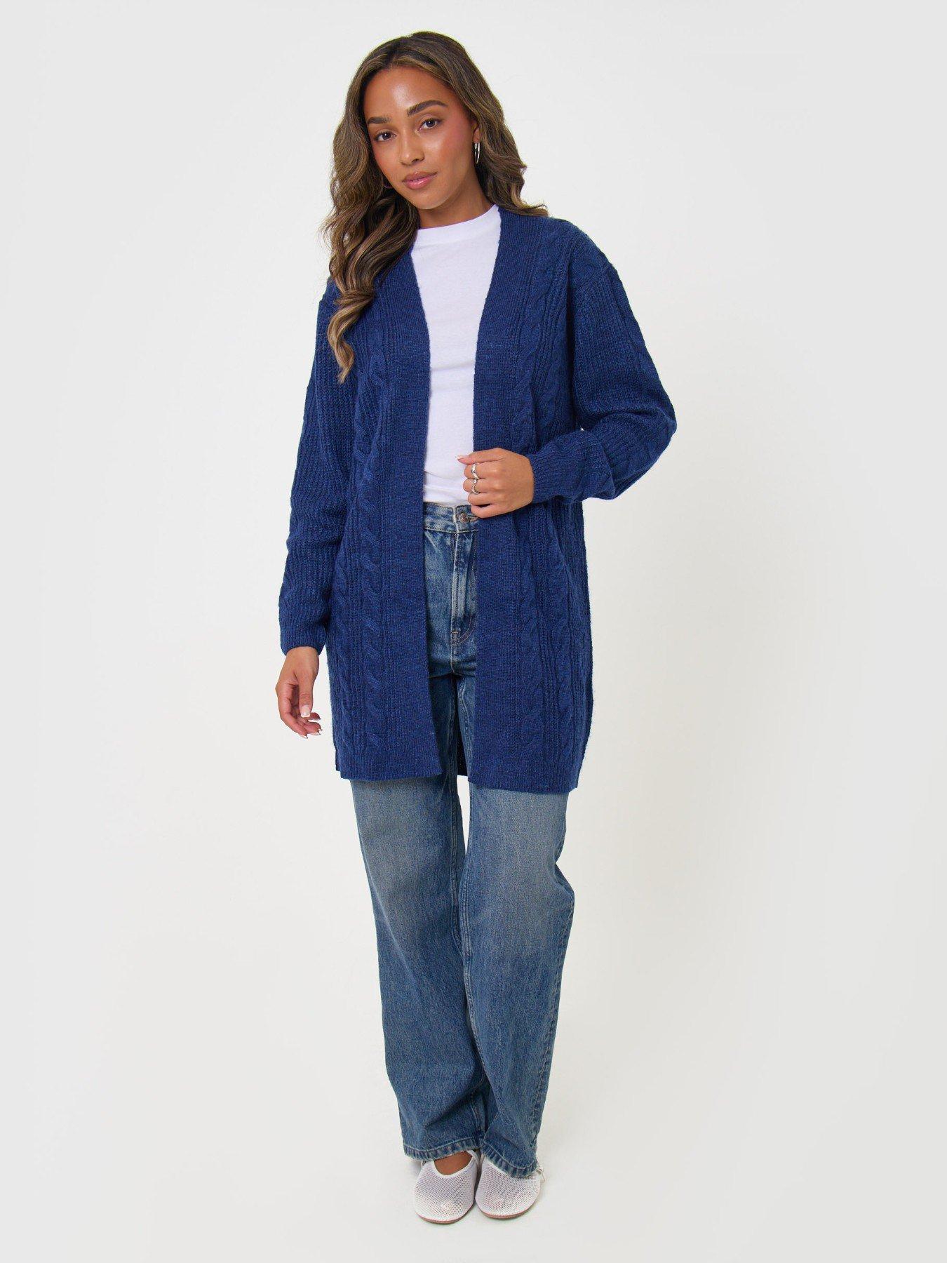 Image 3 of 4 of Threadbare Cable Knit Open Cardigan In Navy