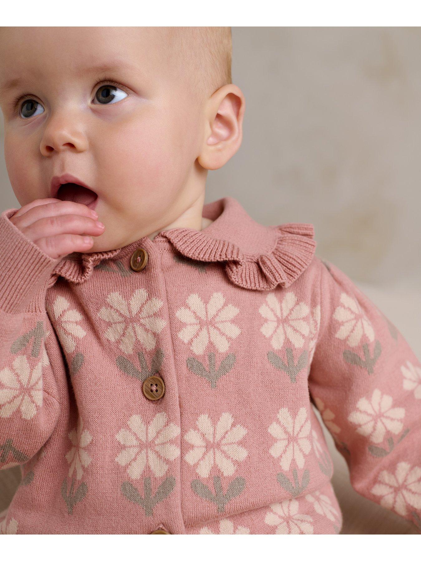 Image 2 of 6 of Mamas & Papas Baby Girls Floral Knitted Romper - Pink