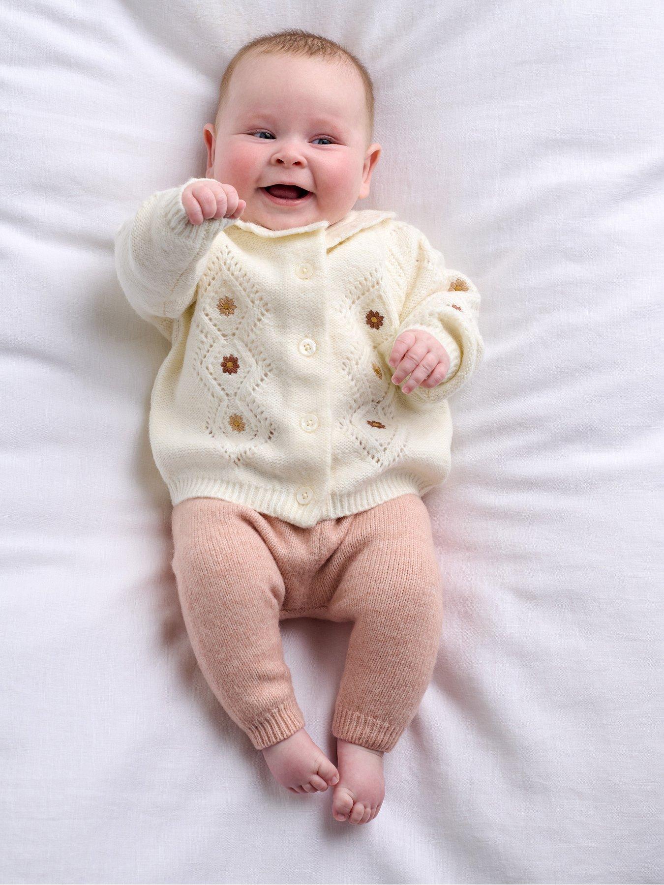 Mamas & Papas Baby Girls 2 Piece Embroidered Knitted Cardigan  &  Leggings Set - Pink