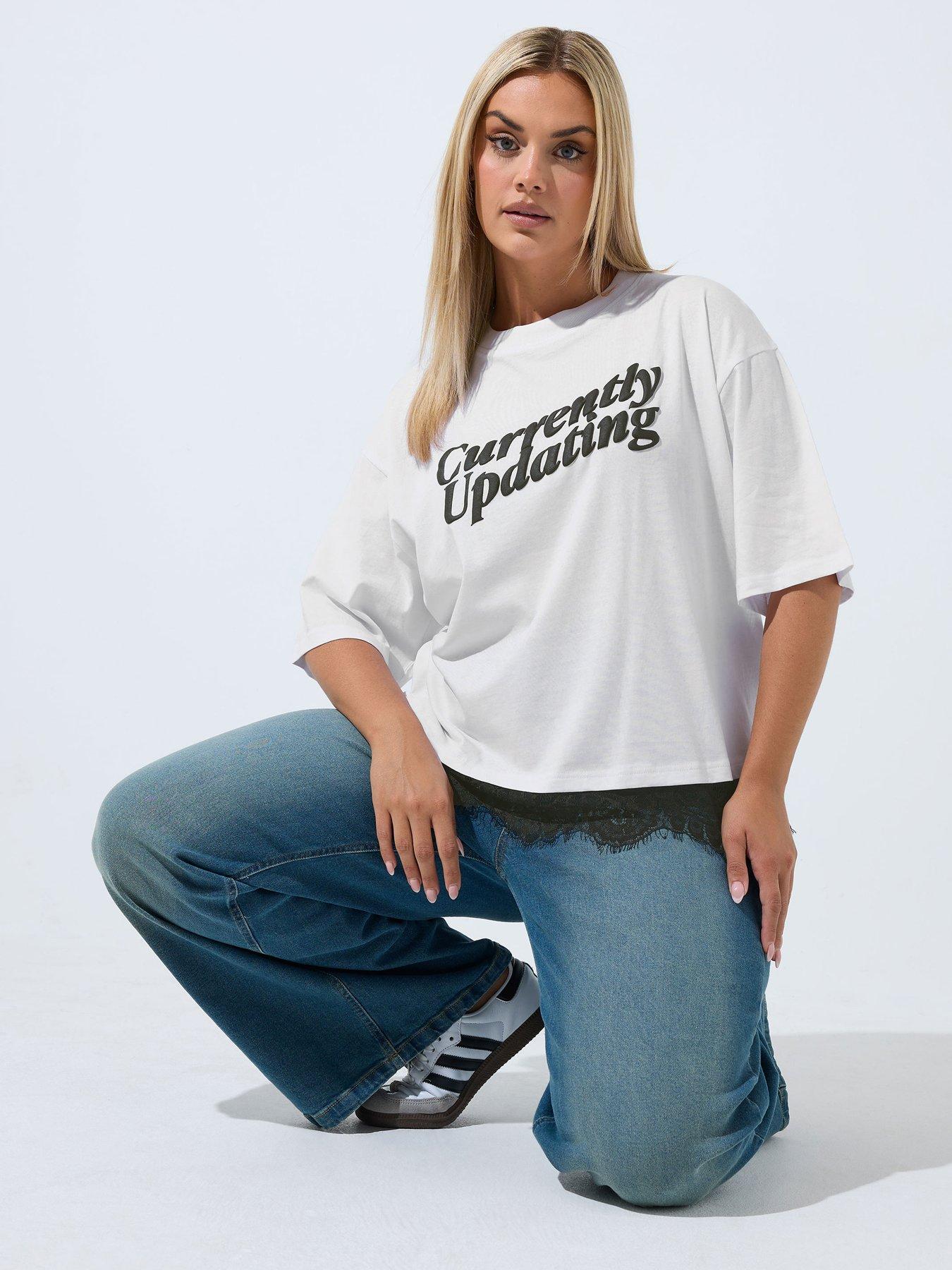 Yours Curve Lace Hem T-Shirt - White