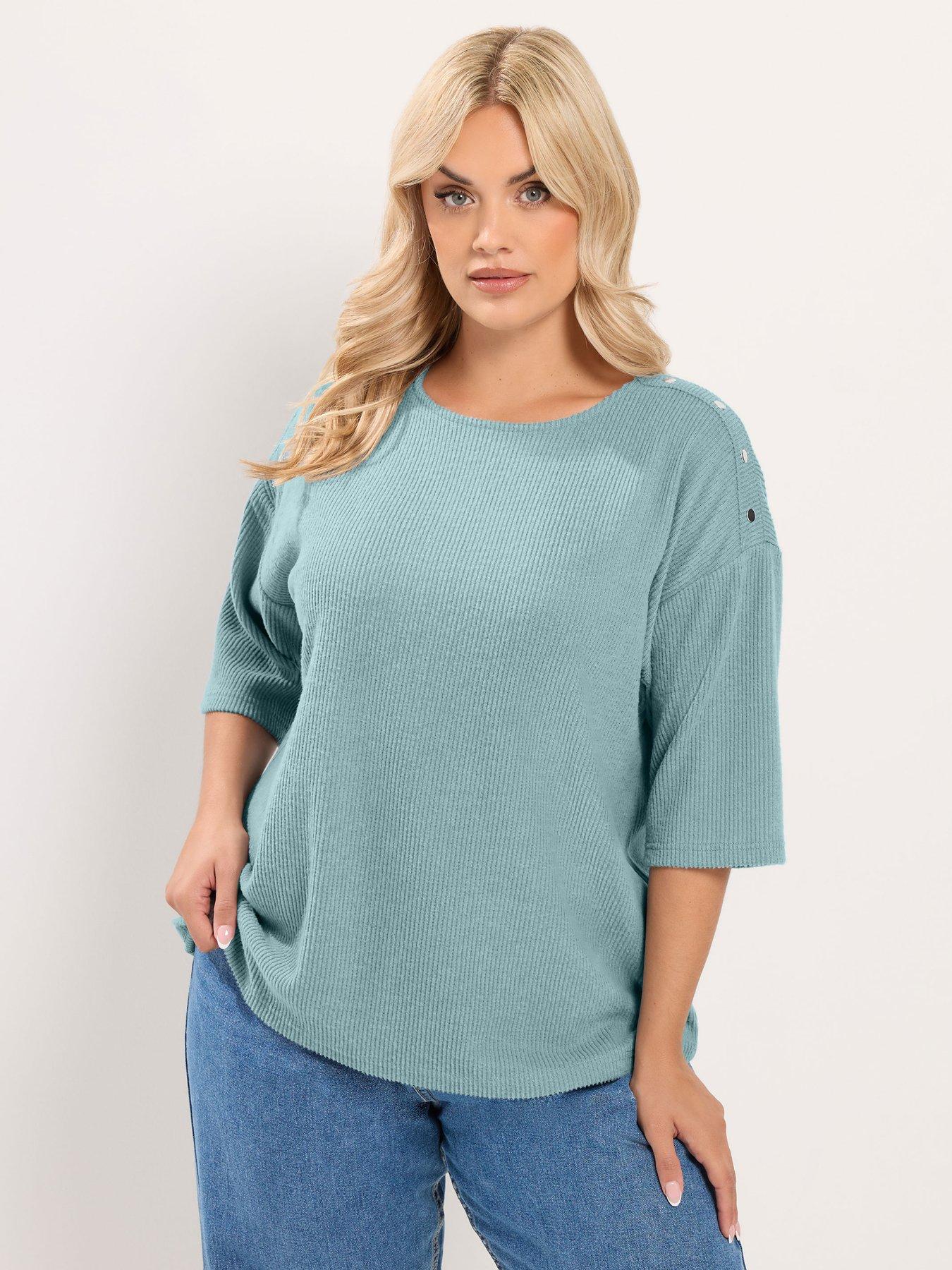 Image 1 of 4 of Yours Curve Ribbed Button Top