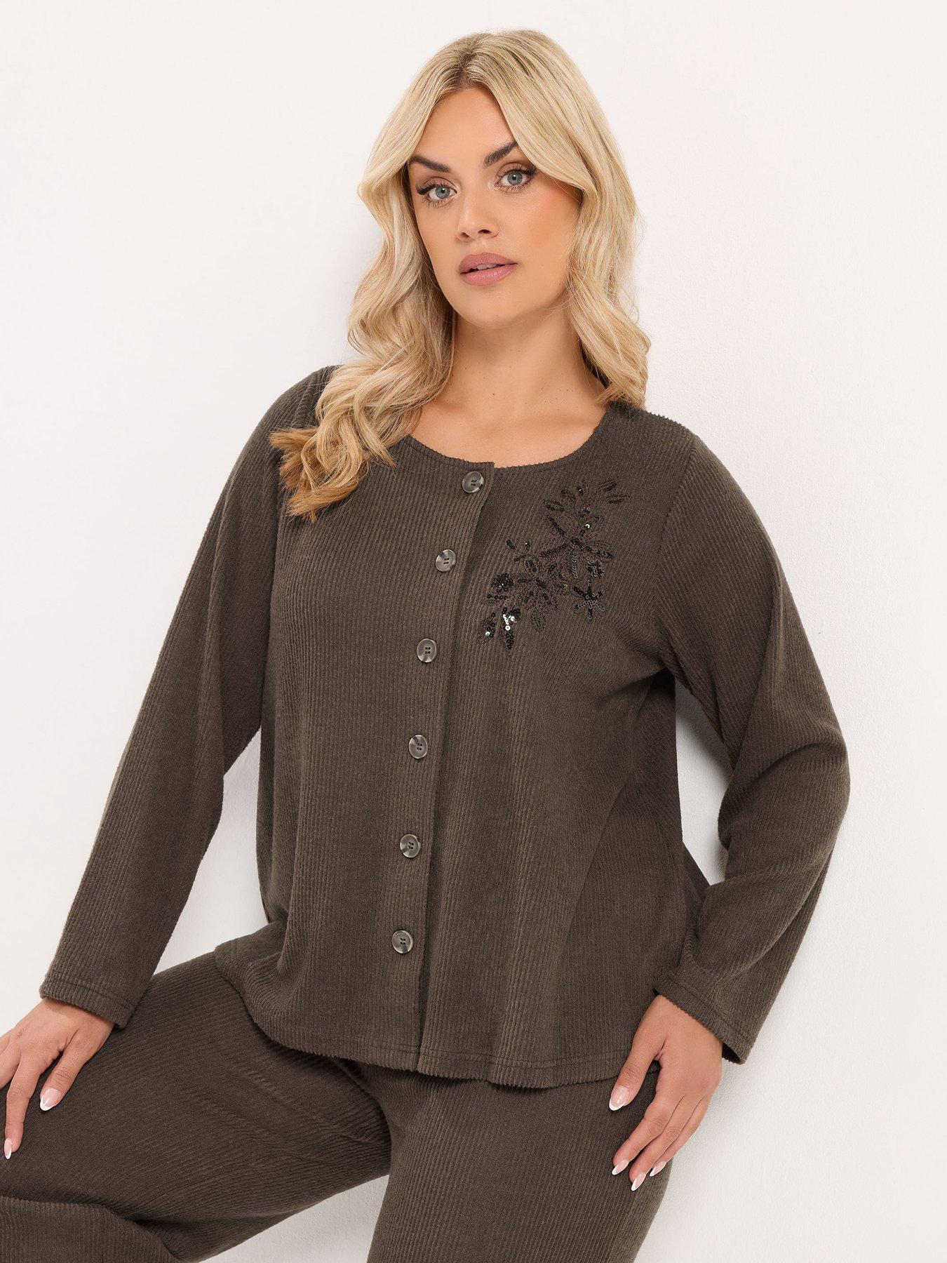 Yours Curve Soft Touch Embroidered Cardigan - Brown