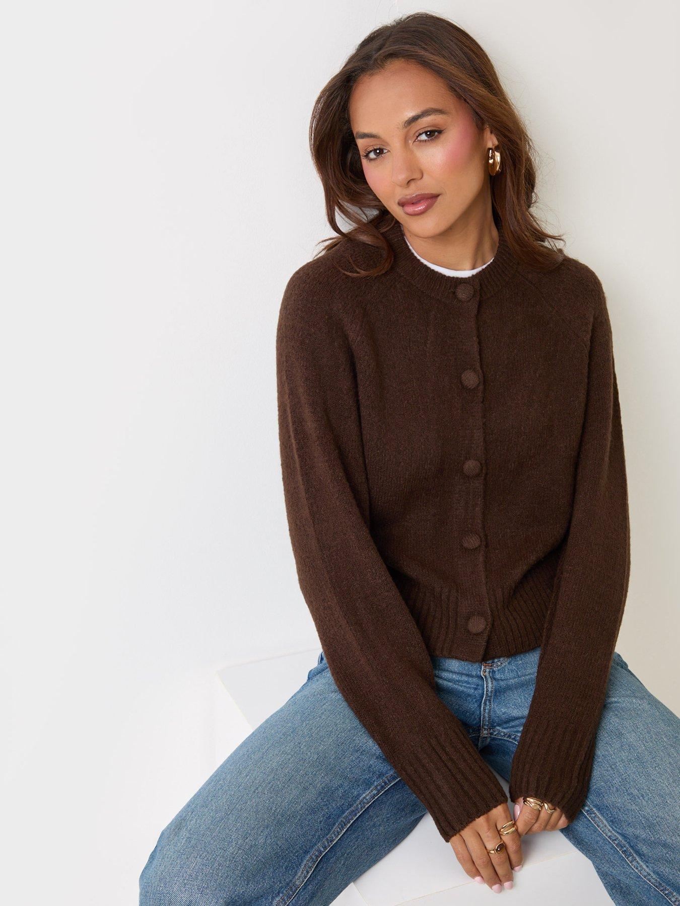 Image 1 of 6 of Threadbare Relaxed Fit Knitted Cardigan In Brown