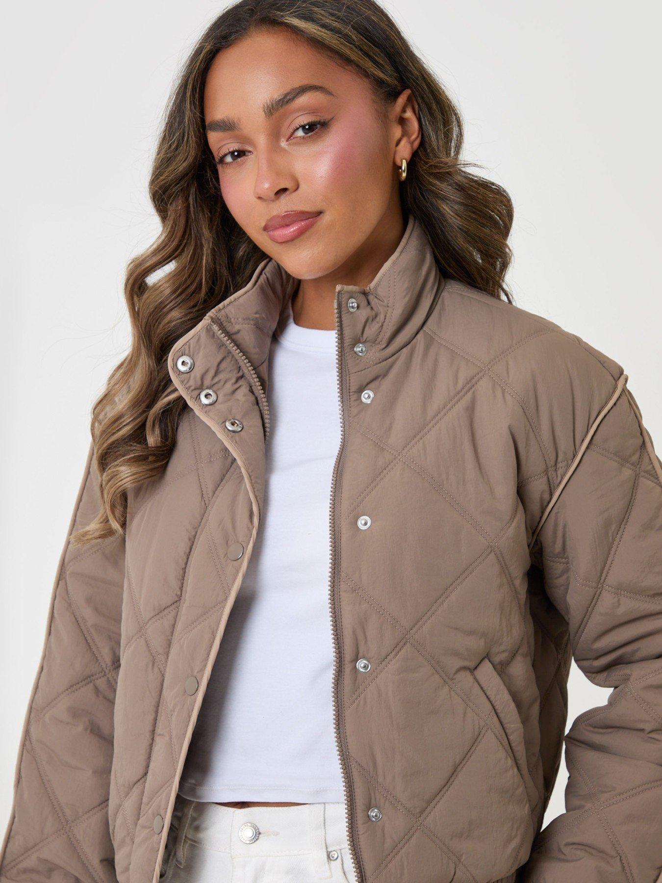 Image 3 of 4 of Threadbare Quilted Funnel Neck Bomber Jacket In Grey