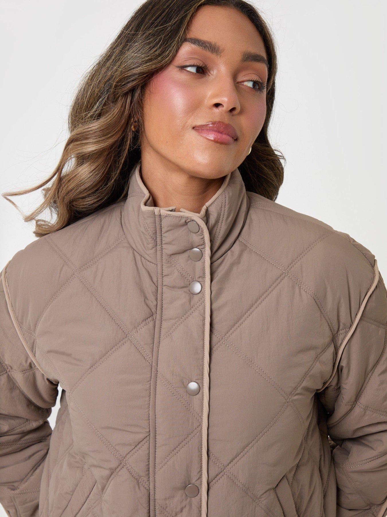 Image 4 of 4 of Threadbare Quilted Funnel Neck Bomber Jacket In Grey