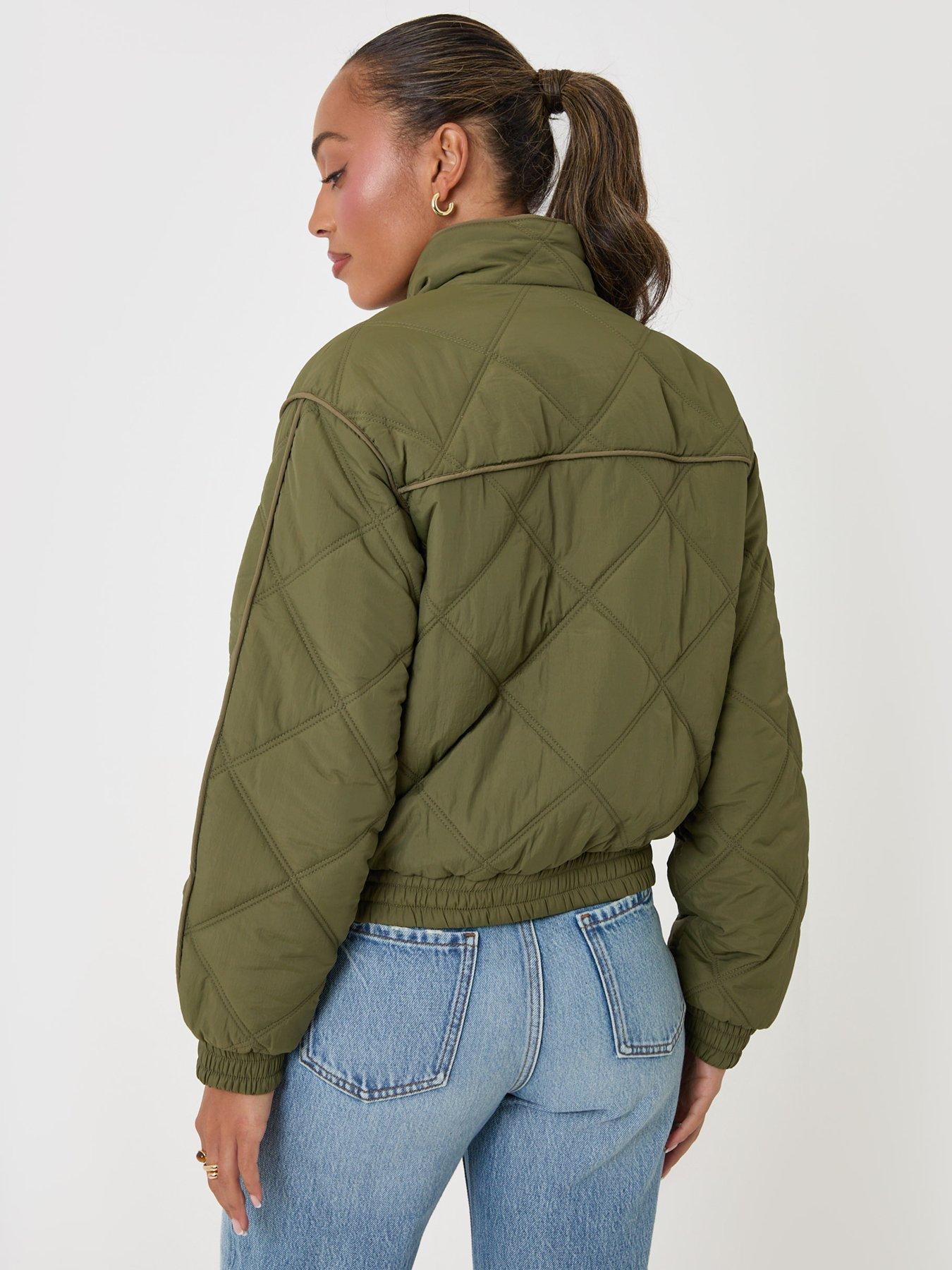 Image 2 of 4 of Threadbare Quilted Funnel Neck Bomber Jacket In Khaki