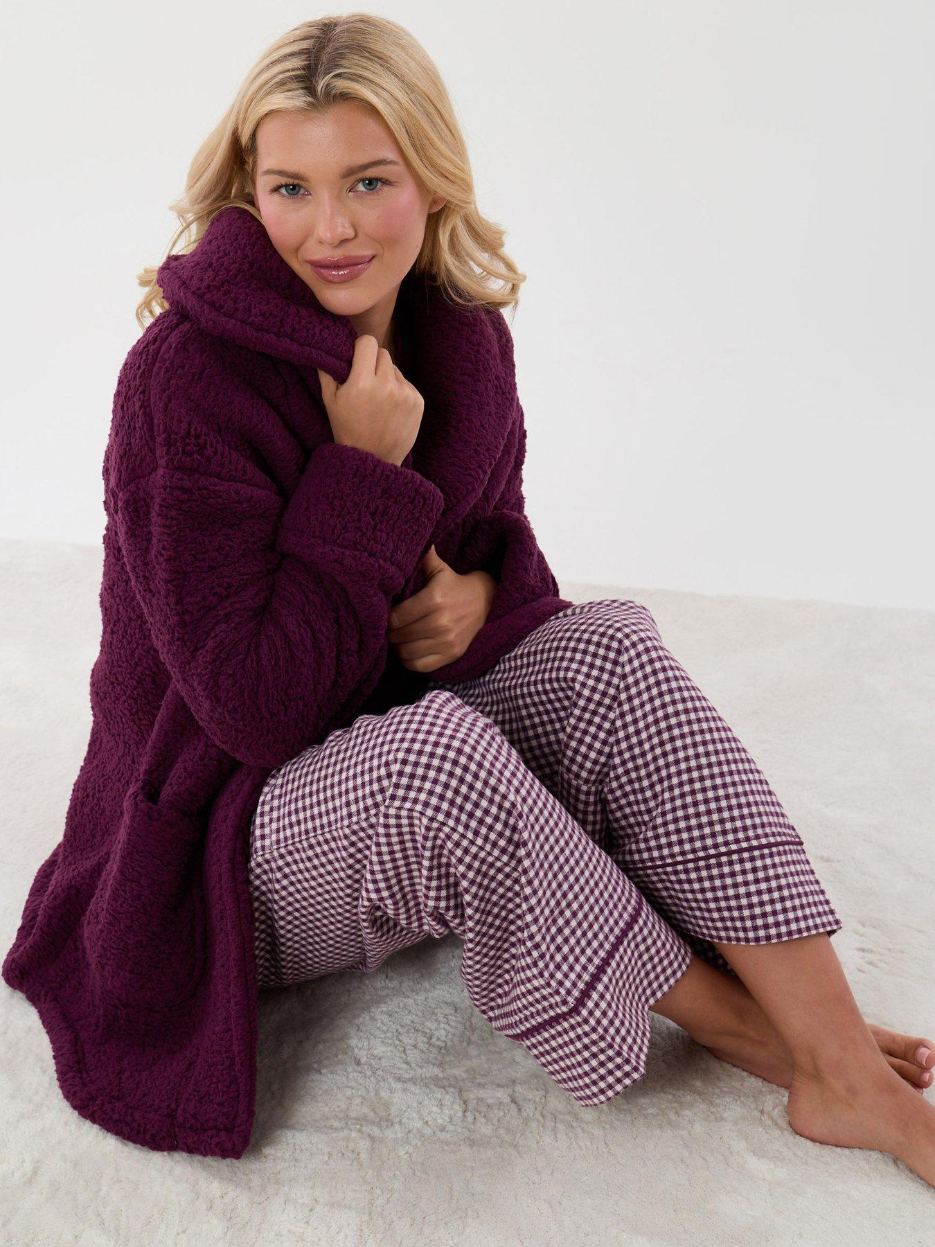 Image 1 of 6 of Threadbare Sherpa Fleece Open Dressing Gown In Plum