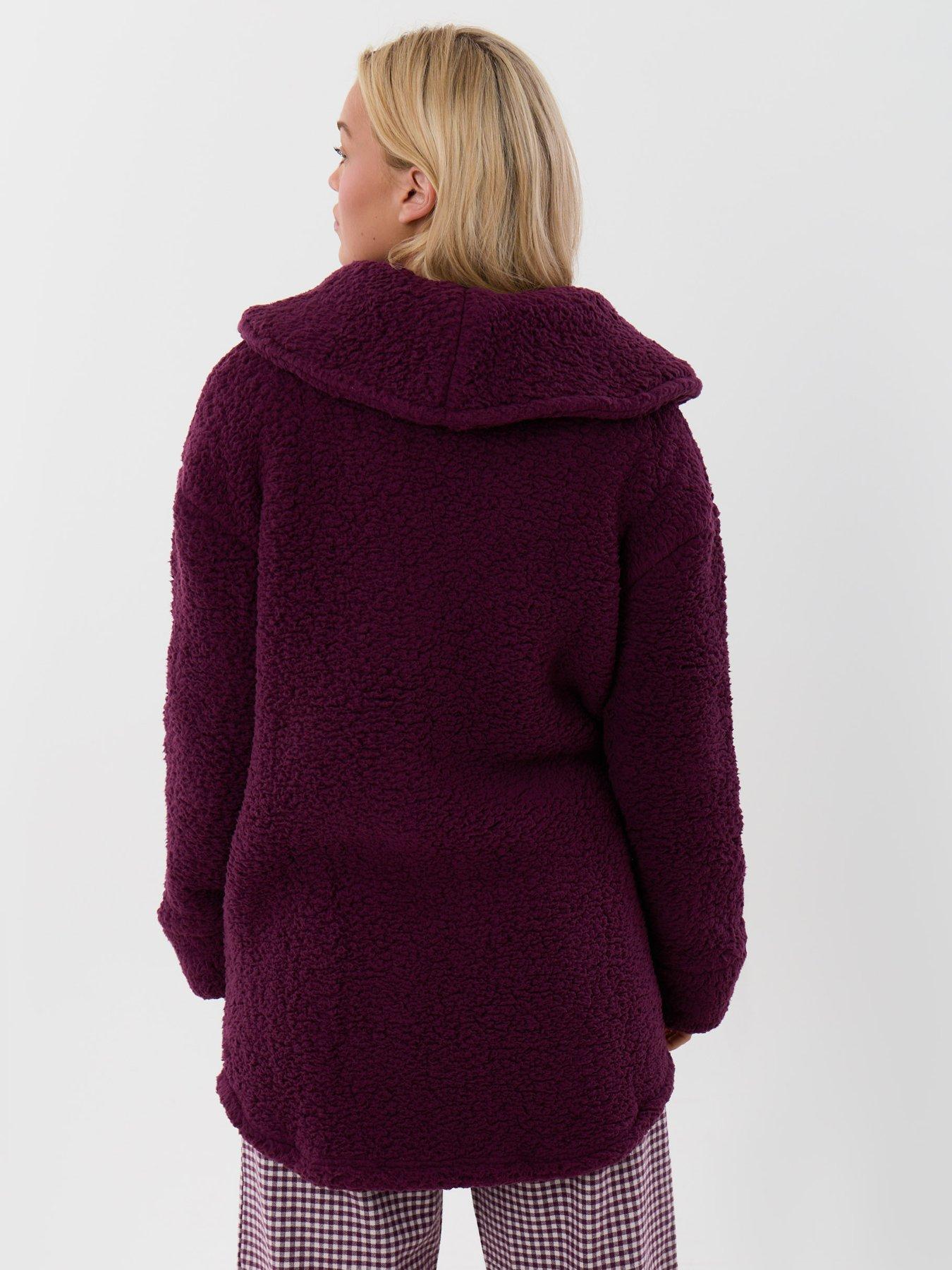 Image 2 of 6 of Threadbare Sherpa Fleece Open Dressing Gown In Plum