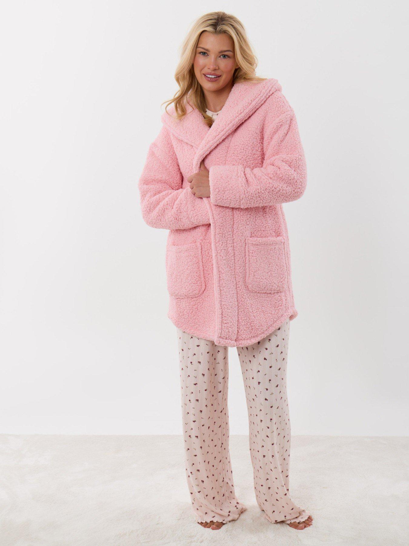 Image 3 of 4 of Threadbare Sherpa Fleece Open Dressing Gown In Pink