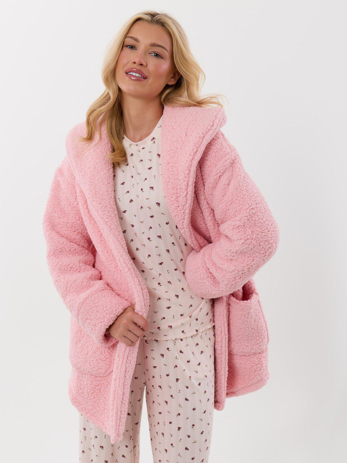 Image 4 of 4 of Threadbare Sherpa Fleece Open Dressing Gown In Pink