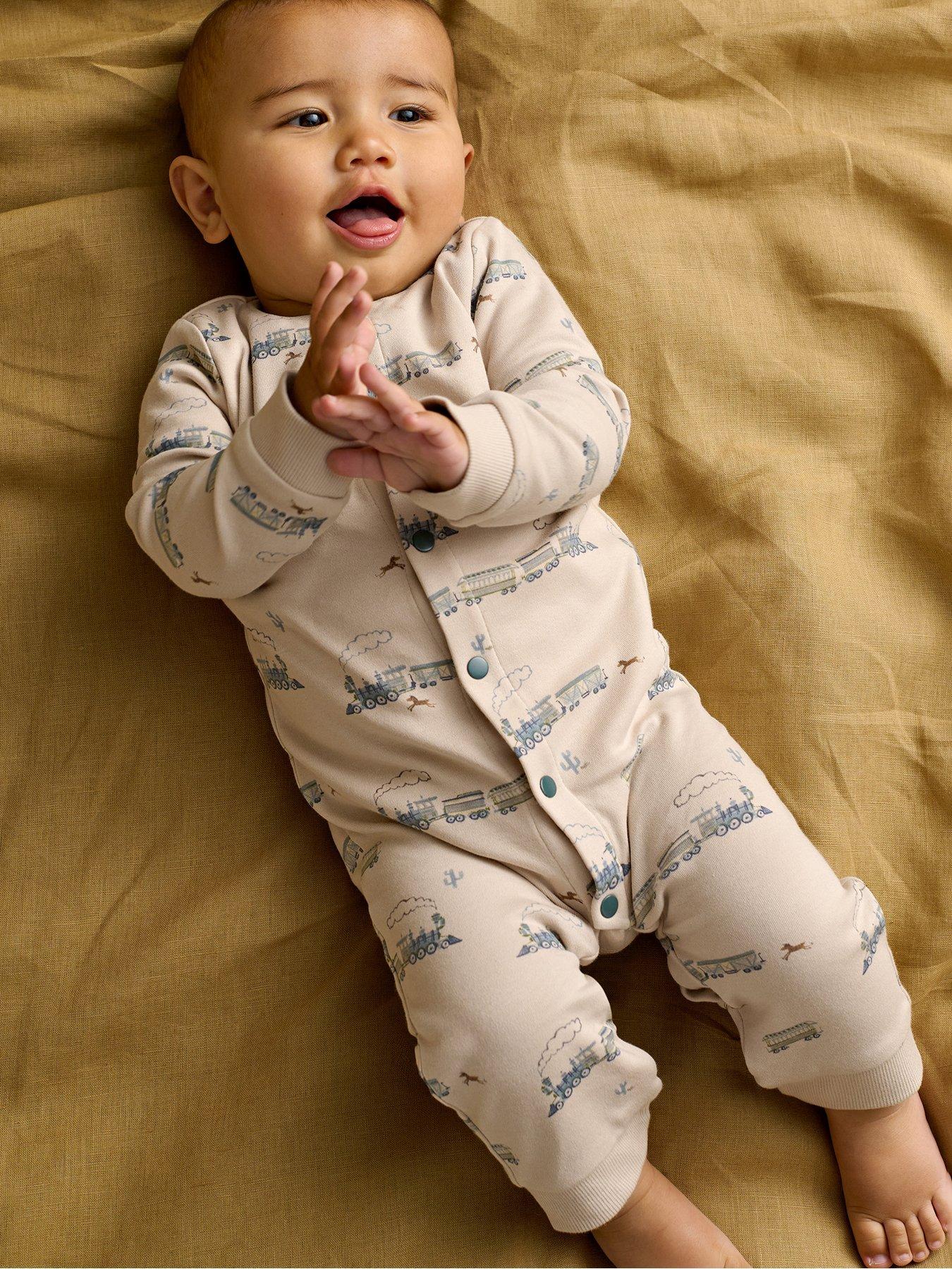 Mamas & Papas Baby Boys Train Print Romper - Cream