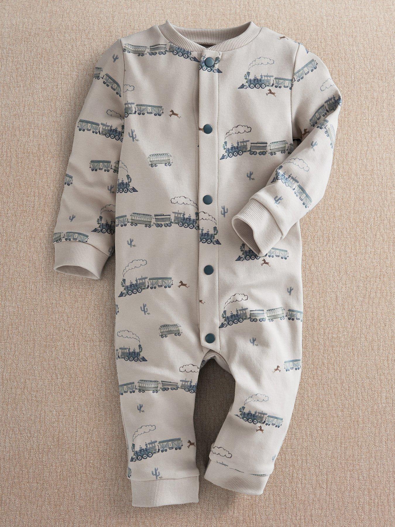 Image 2 of 5 of Mamas & Papas Baby Boys Train Print Romper - Cream
