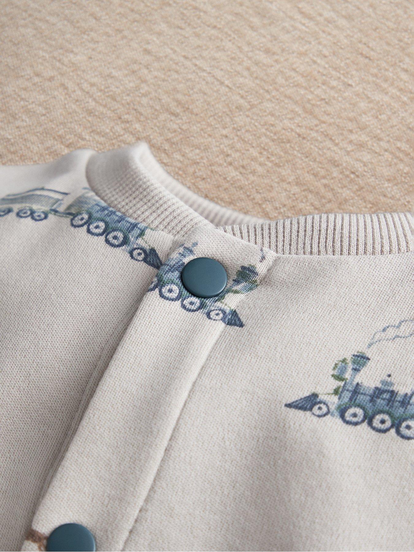Image 3 of 5 of Mamas & Papas Baby Boys Train Print Romper - Cream