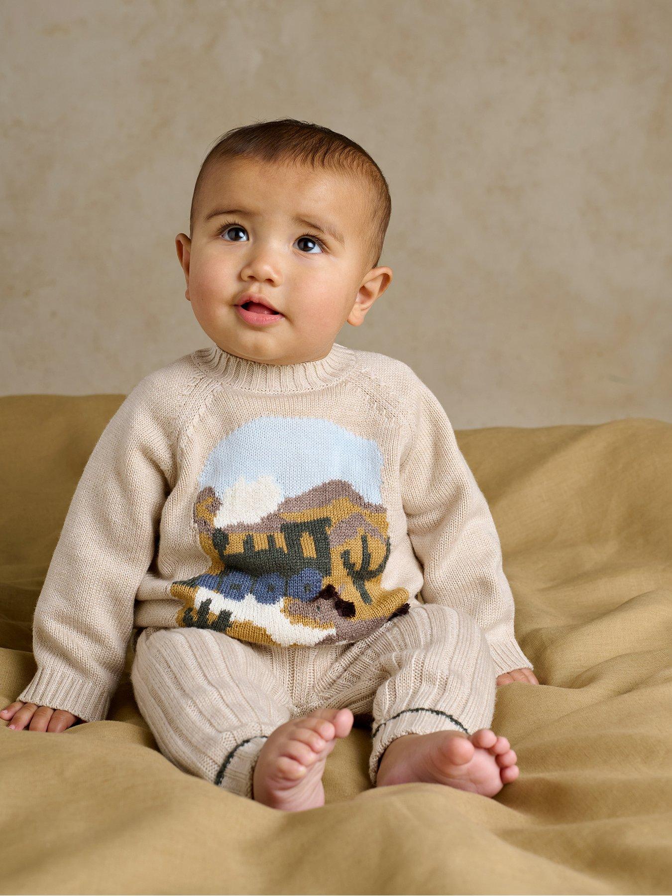 Mamas & Papas Baby Boys 2 Piece Train Knitted Jumper  &  Leggings Set - Blue