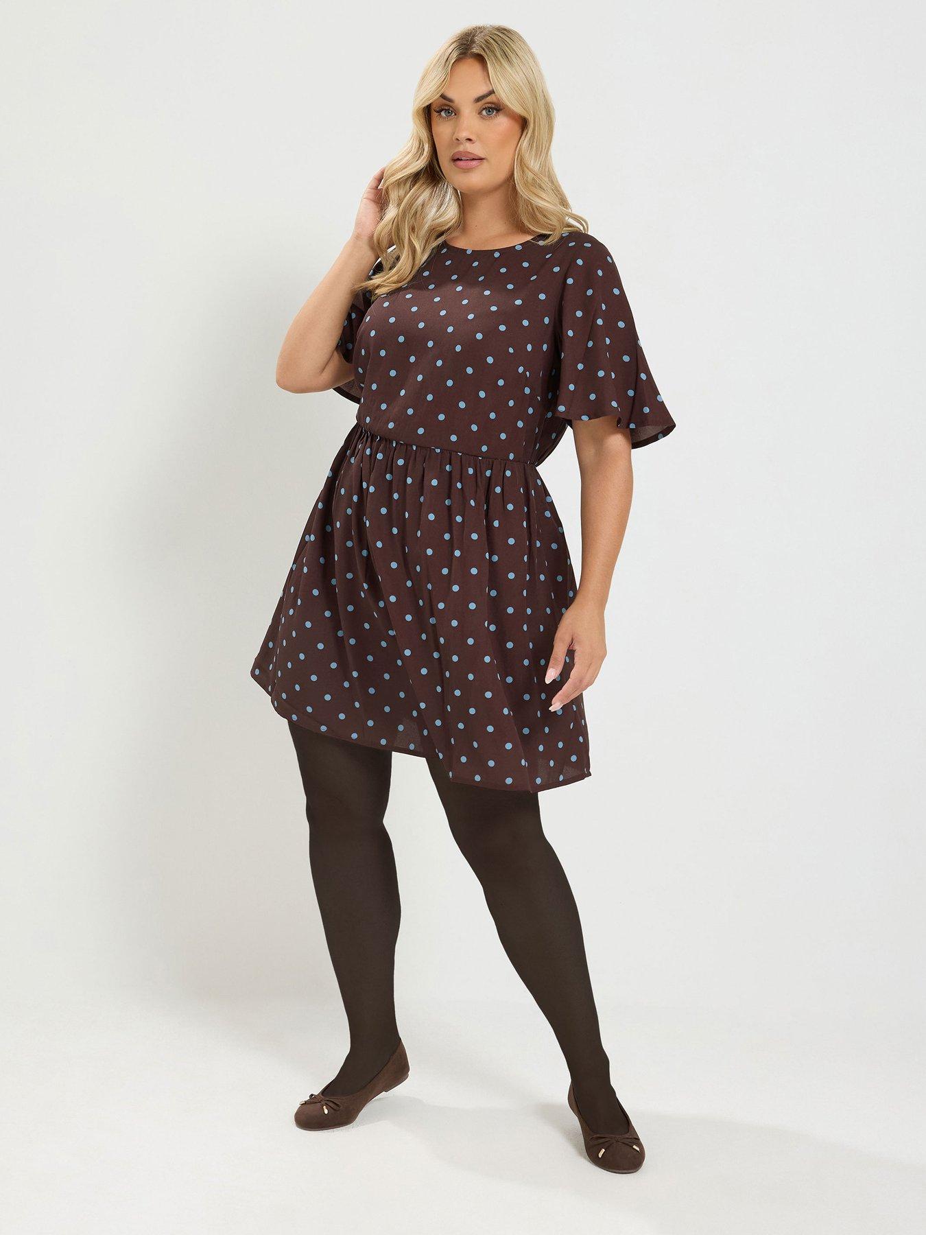 Image 1 of 4 of Yours Curve Polka Mini Dress - Brown