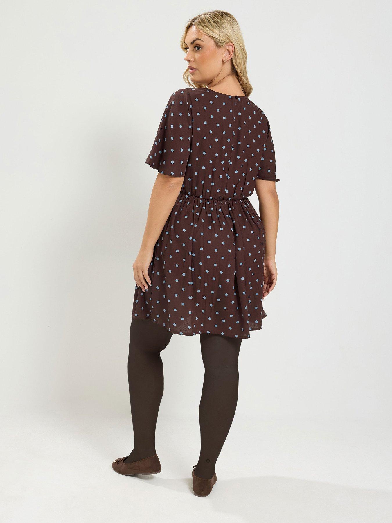 Image 2 of 4 of Yours Curve Polka Mini Dress - Brown