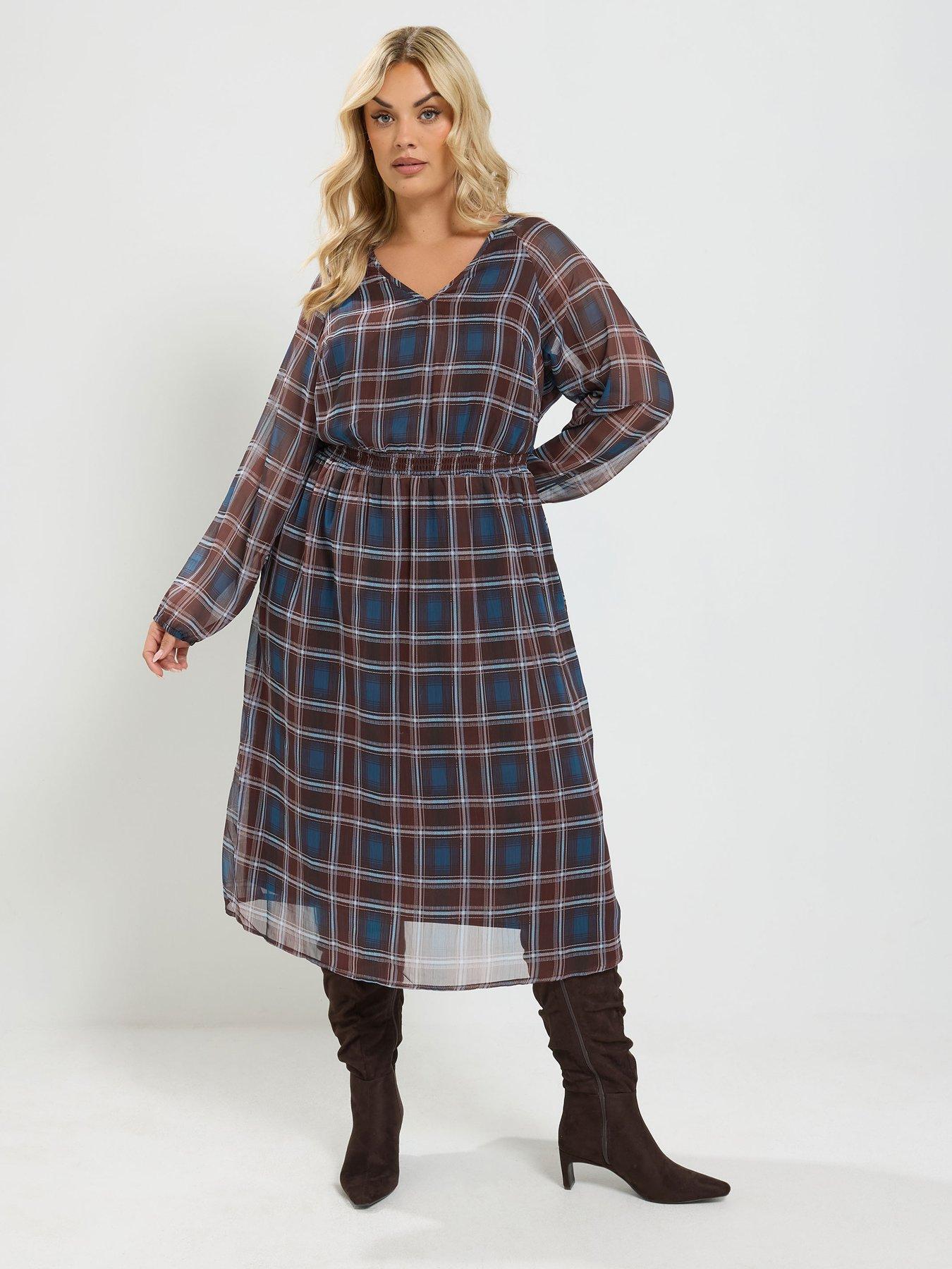 Yours Curve Check Midi Dress - Purple