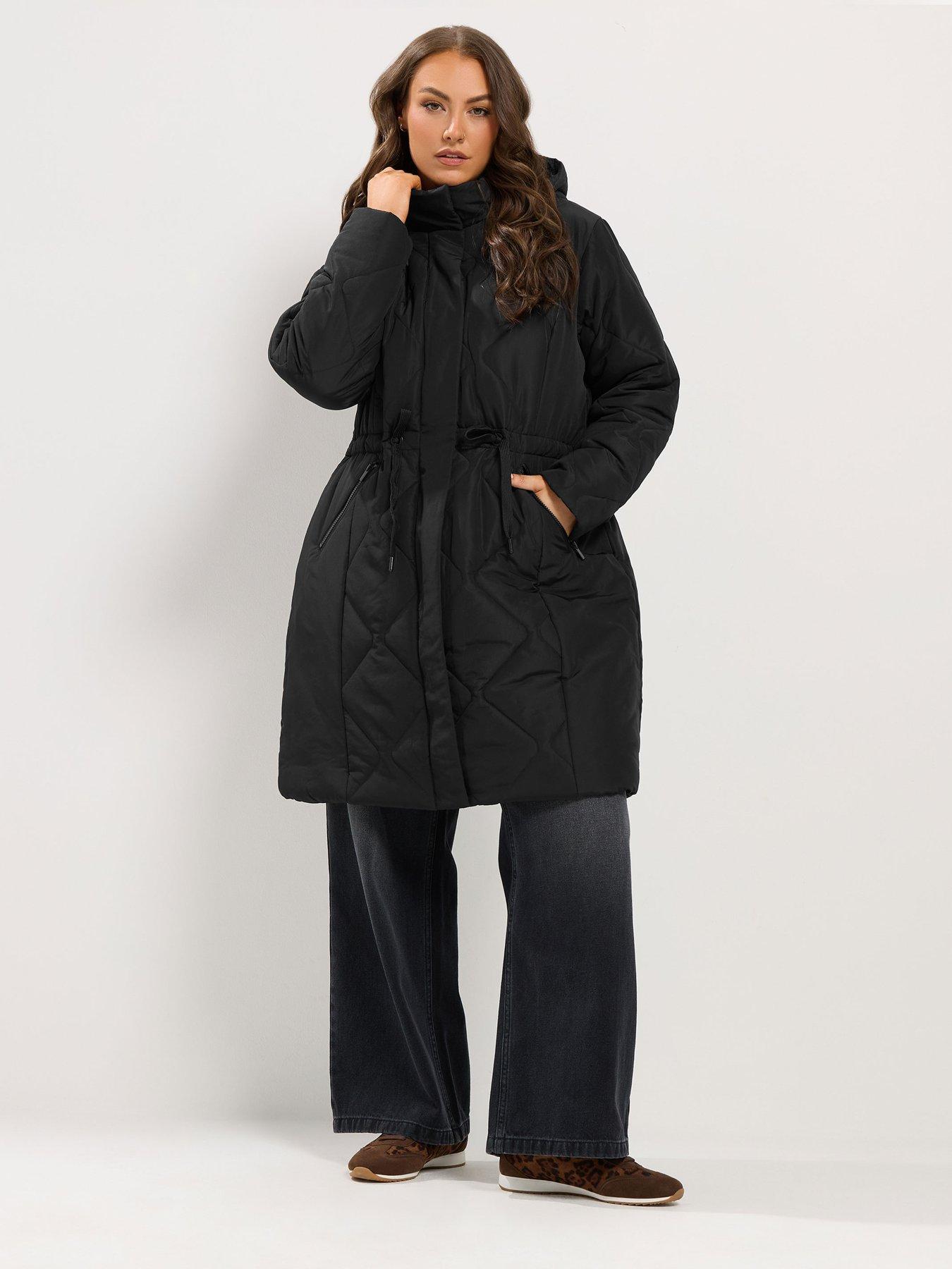 Image 3 of 4 of Yours Curve Padded Midi Coat - Black