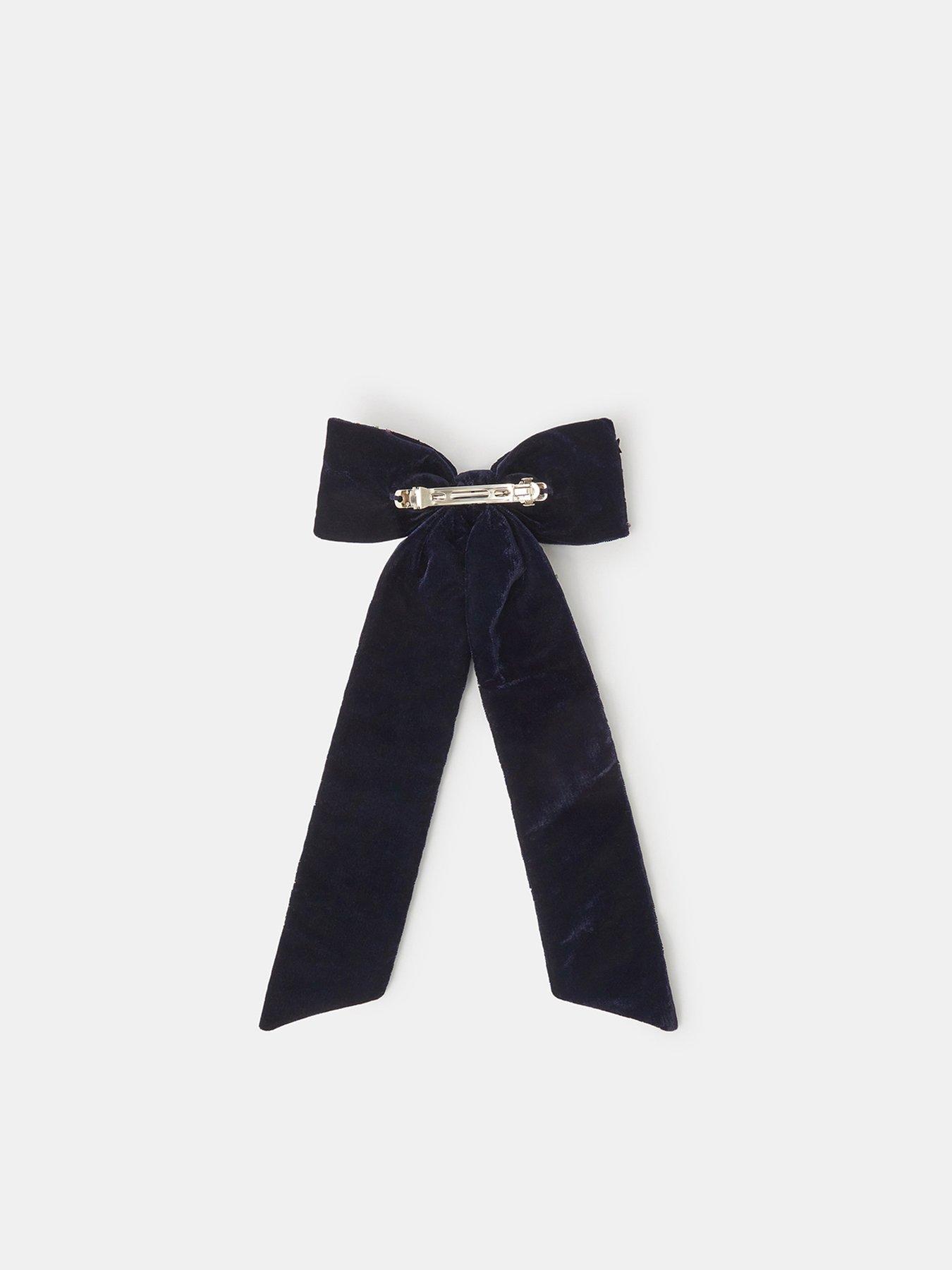 Image 2 of 3 of Accessorize Womens Celestial Beaded Velvet-Look Bow Hair Clip - Blue
