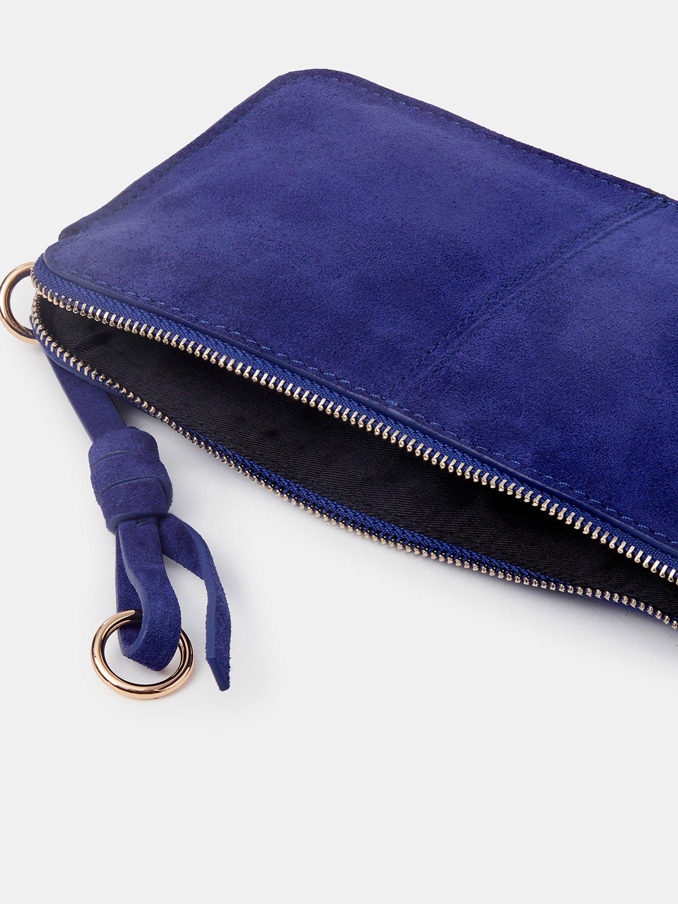 Image 4 of 4 of Accessorize Suede Zip Pouch with Tassel Detail - Blue