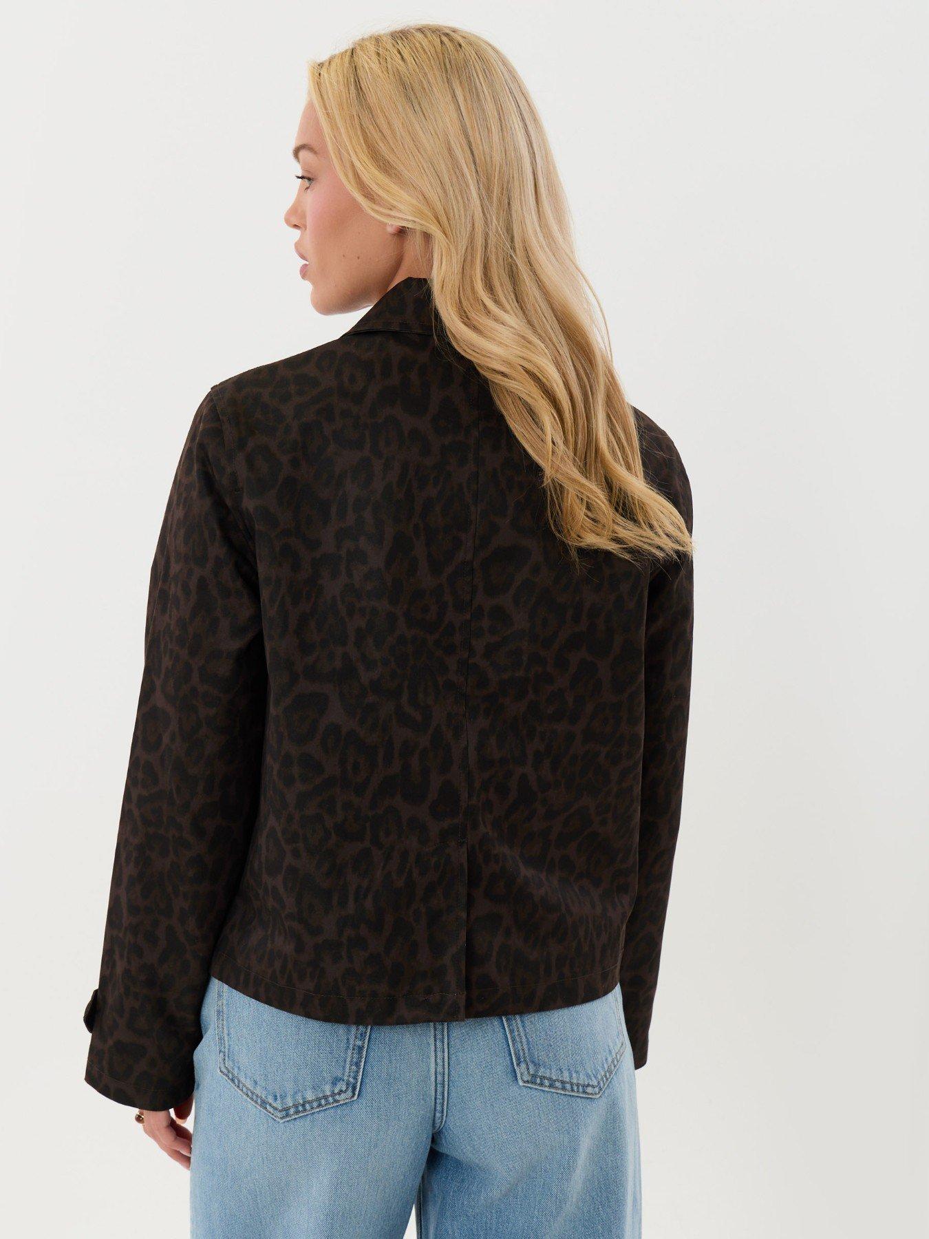Image 3 of 4 of Threadbare Cropped Collared Trench Coat In Leopard Print