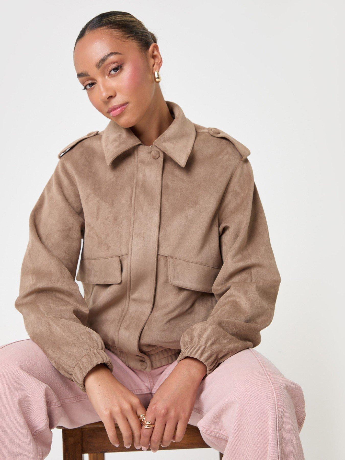 Image 1 of 4 of Threadbare Faux Suede Collared Bomber Jacket In Tan