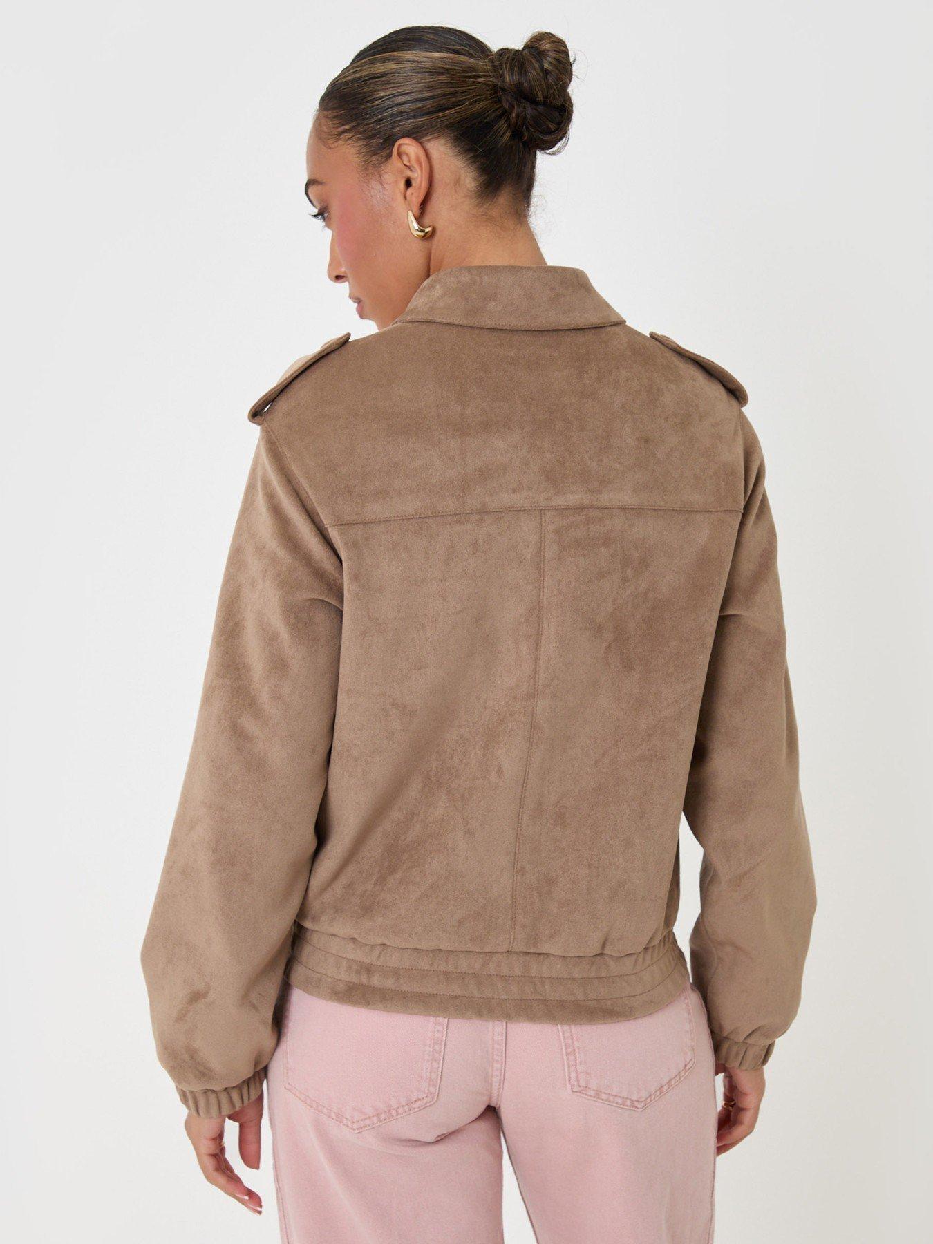 Image 2 of 4 of Threadbare Faux Suede Collared Bomber Jacket In Tan