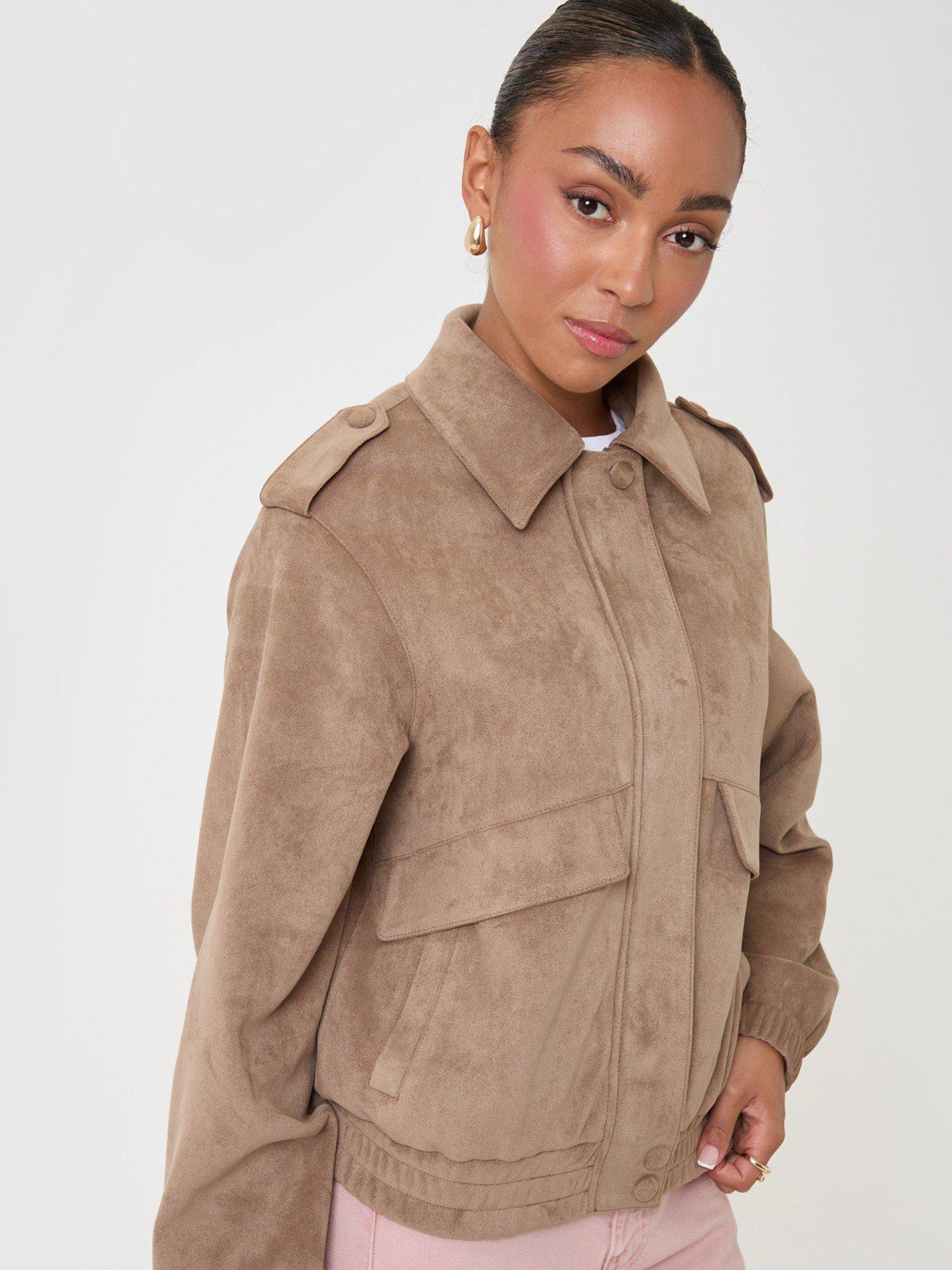 Image 3 of 4 of Threadbare Faux Suede Collared Bomber Jacket In Tan