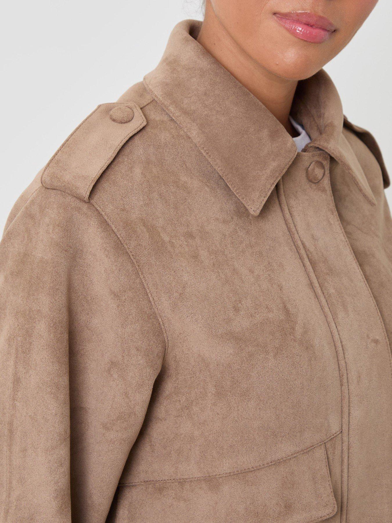Image 4 of 4 of Threadbare Faux Suede Collared Bomber Jacket In Tan