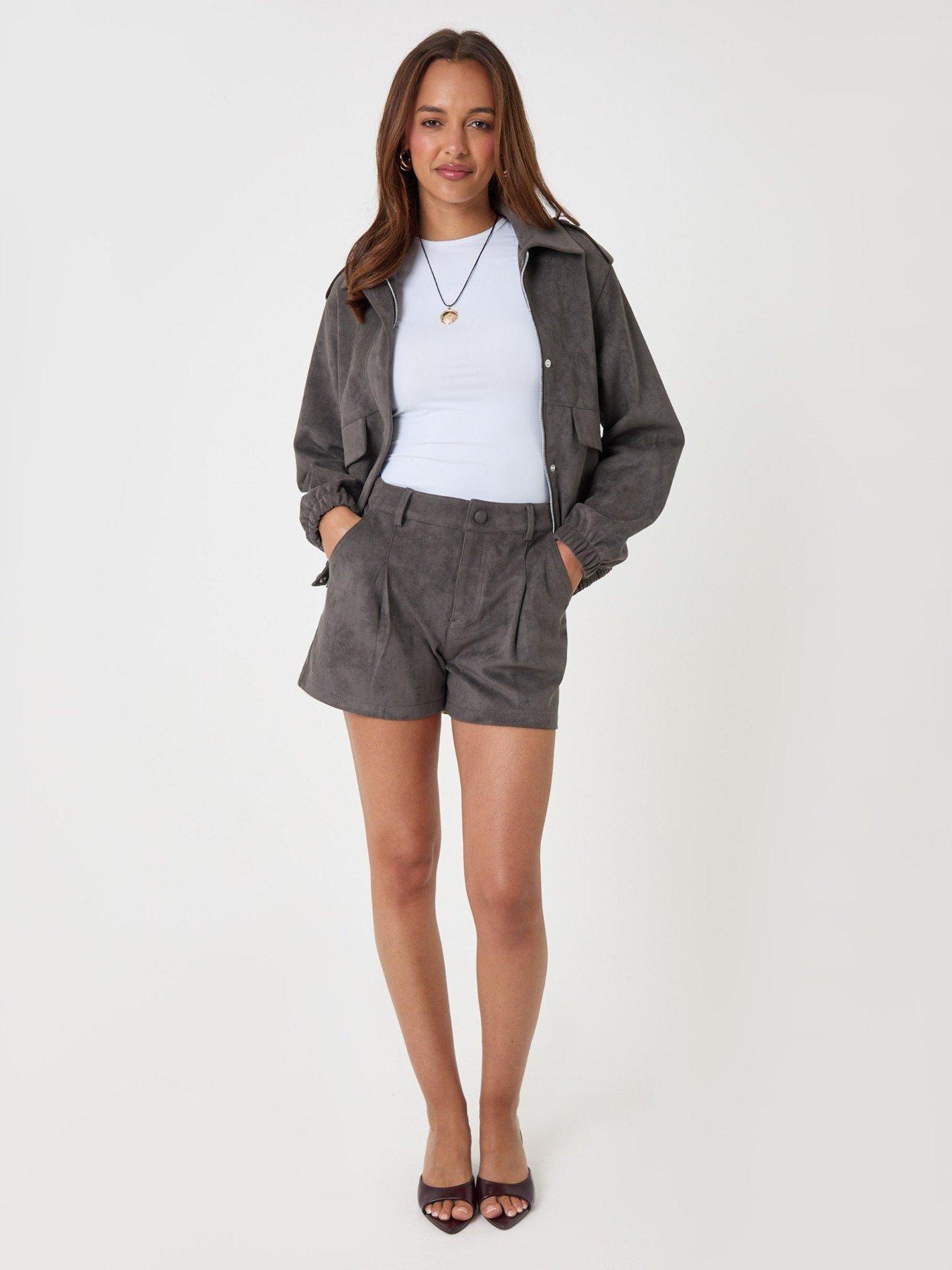 Image 3 of 4 of Threadbare Faux Suede Collared Bomber Jacket In Charcoal Grey