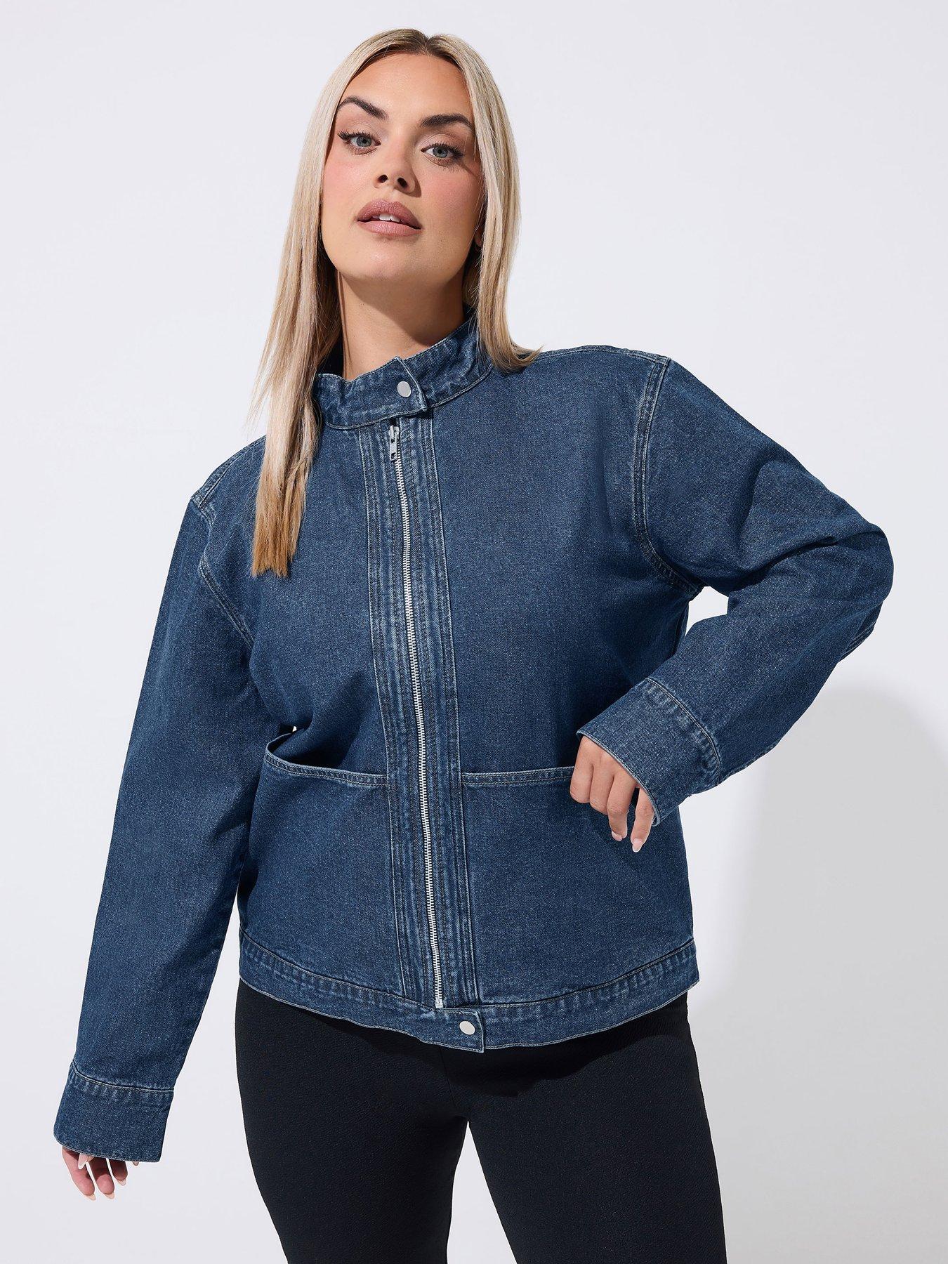 Image 1 of 4 of Yours Curve Funnel Neck Large Pocket Jacket - Blue
