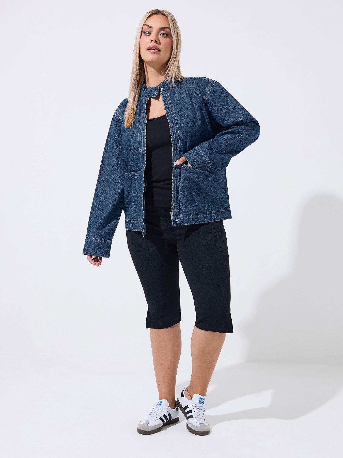 Image 3 of 4 of Yours Curve Funnel Neck Large Pocket Jacket - Blue