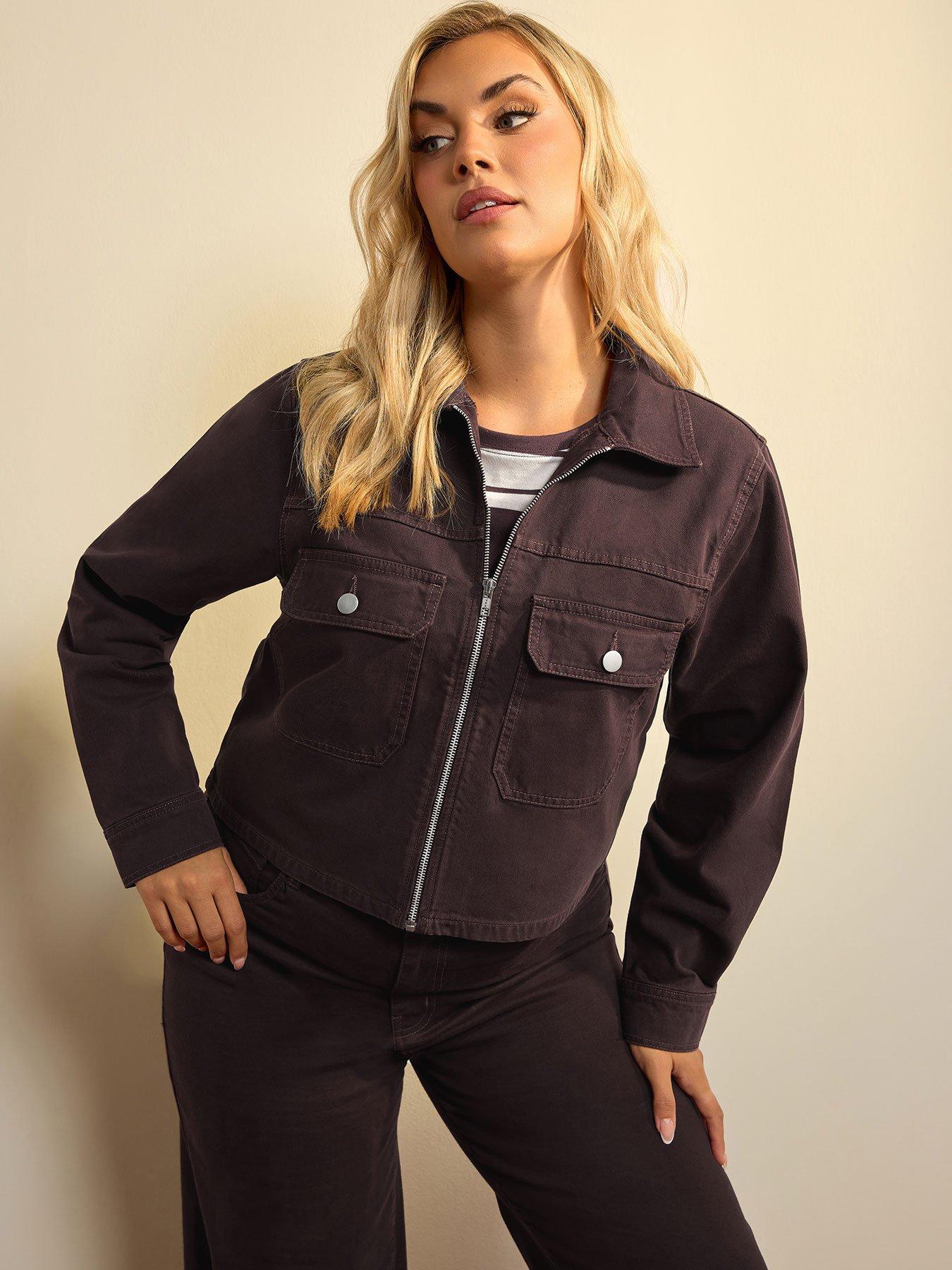 Image 1 of 4 of Yours Curve Pocket Denim Jacket - Brown