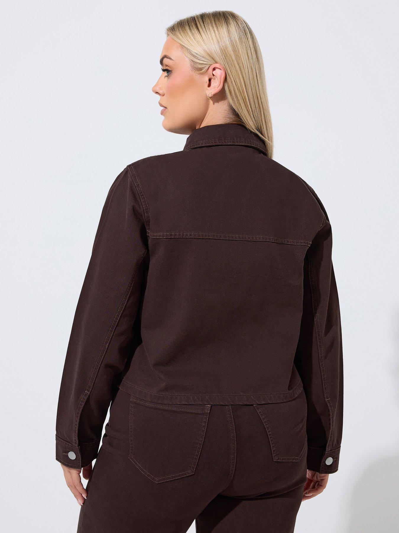Image 2 of 4 of Yours Curve Pocket Denim Jacket - Brown