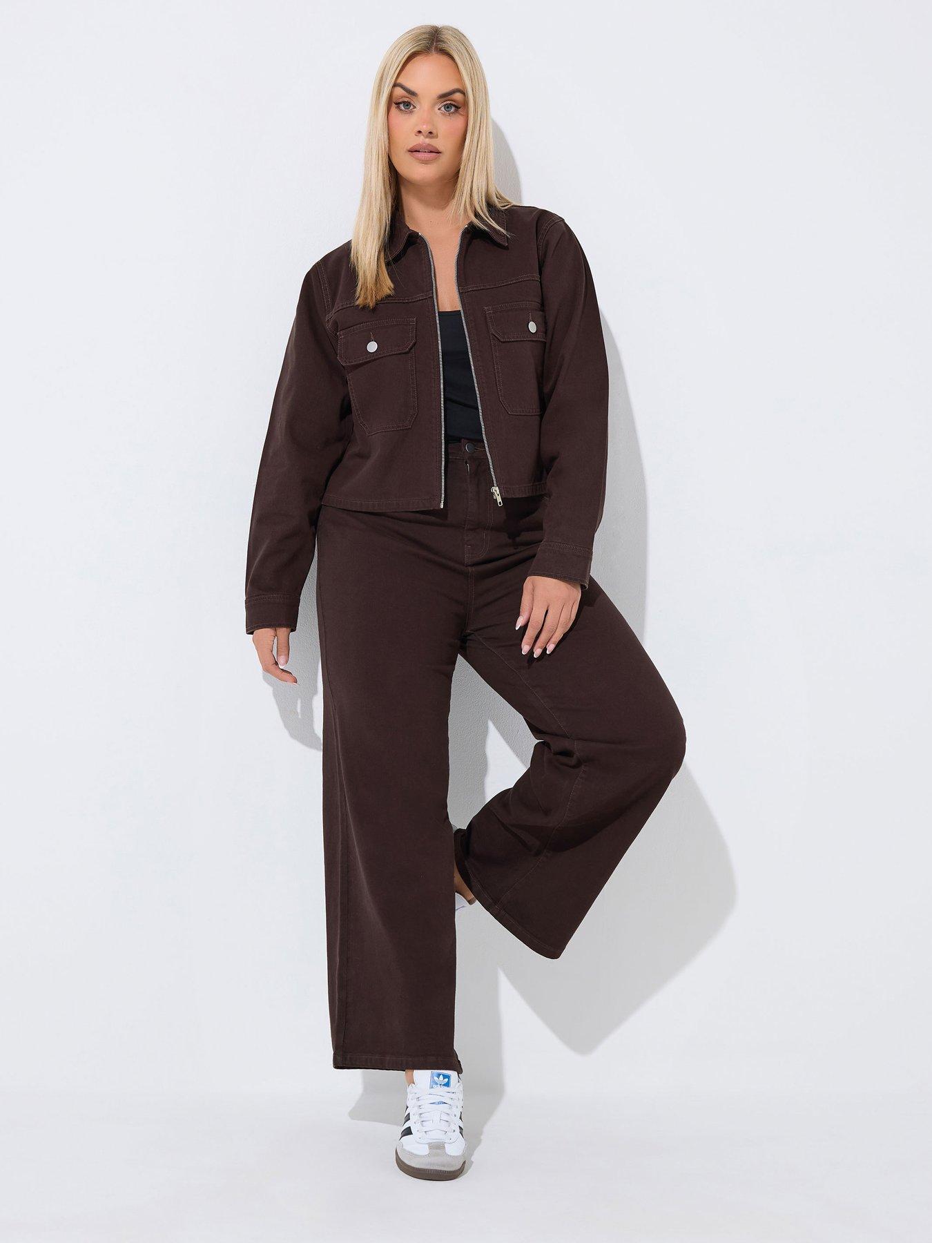 Image 3 of 4 of Yours Curve Pocket Denim Jacket - Brown