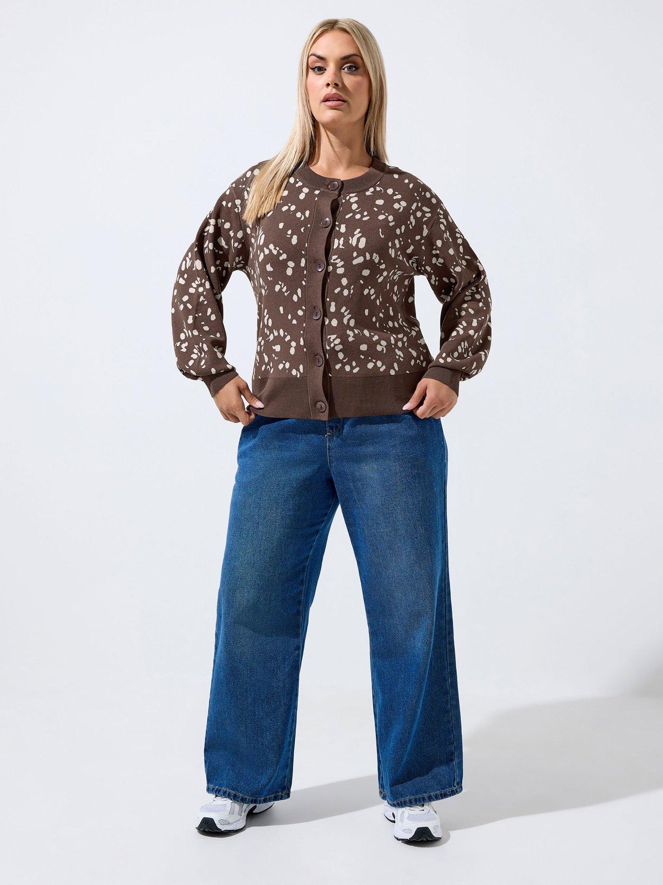 Image 3 of 4 of Yours Curve Balloon Sleeve Cardigan - Brown