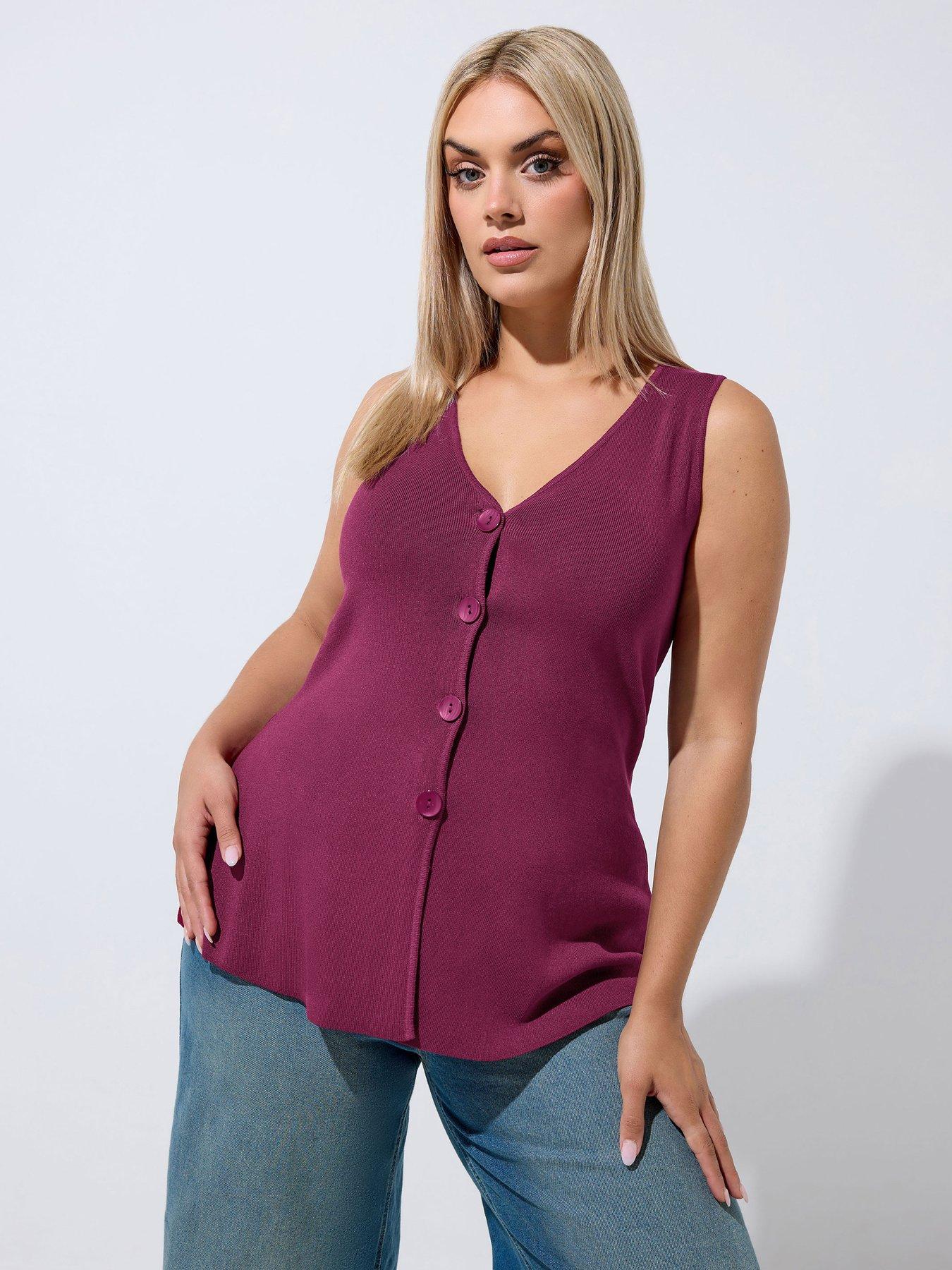 Yours Curve Flare Hem Waistcoat - Red
