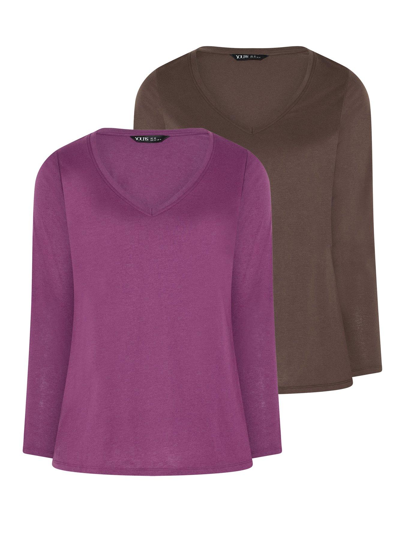 Yours Curve 2 Pack Long Sleeve T-Shirt - Multi