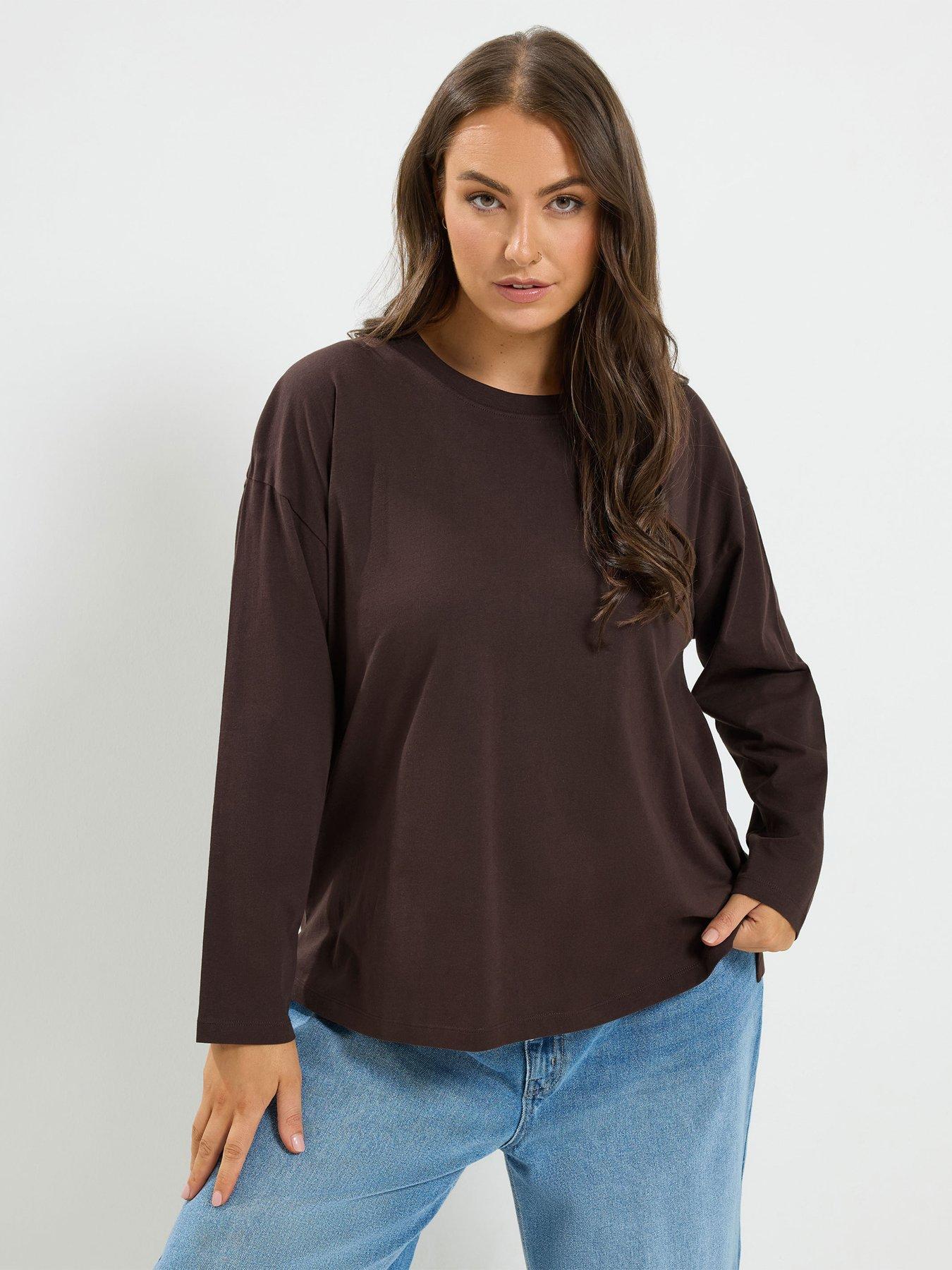 Yours Women's Curve Long Sleeve Oversize Top - Brown
