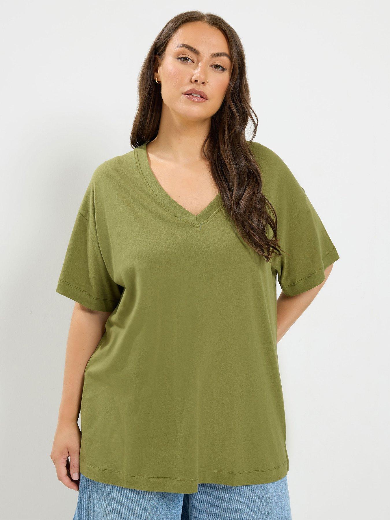 Image 1 of 4 of Yours Women's Curve Relaxed Longline T-Shirt - Green