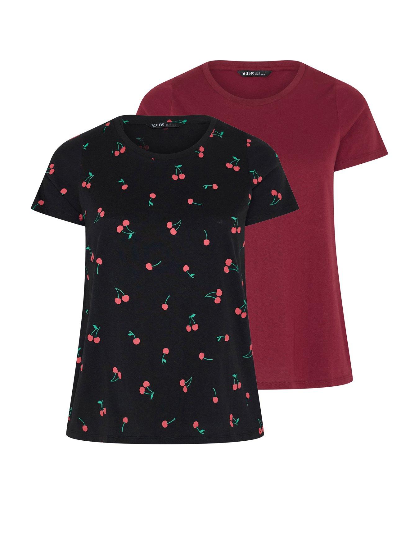 Yours Women's Curve 2 Pack Short Sleeve T-Shirts - Red/Print