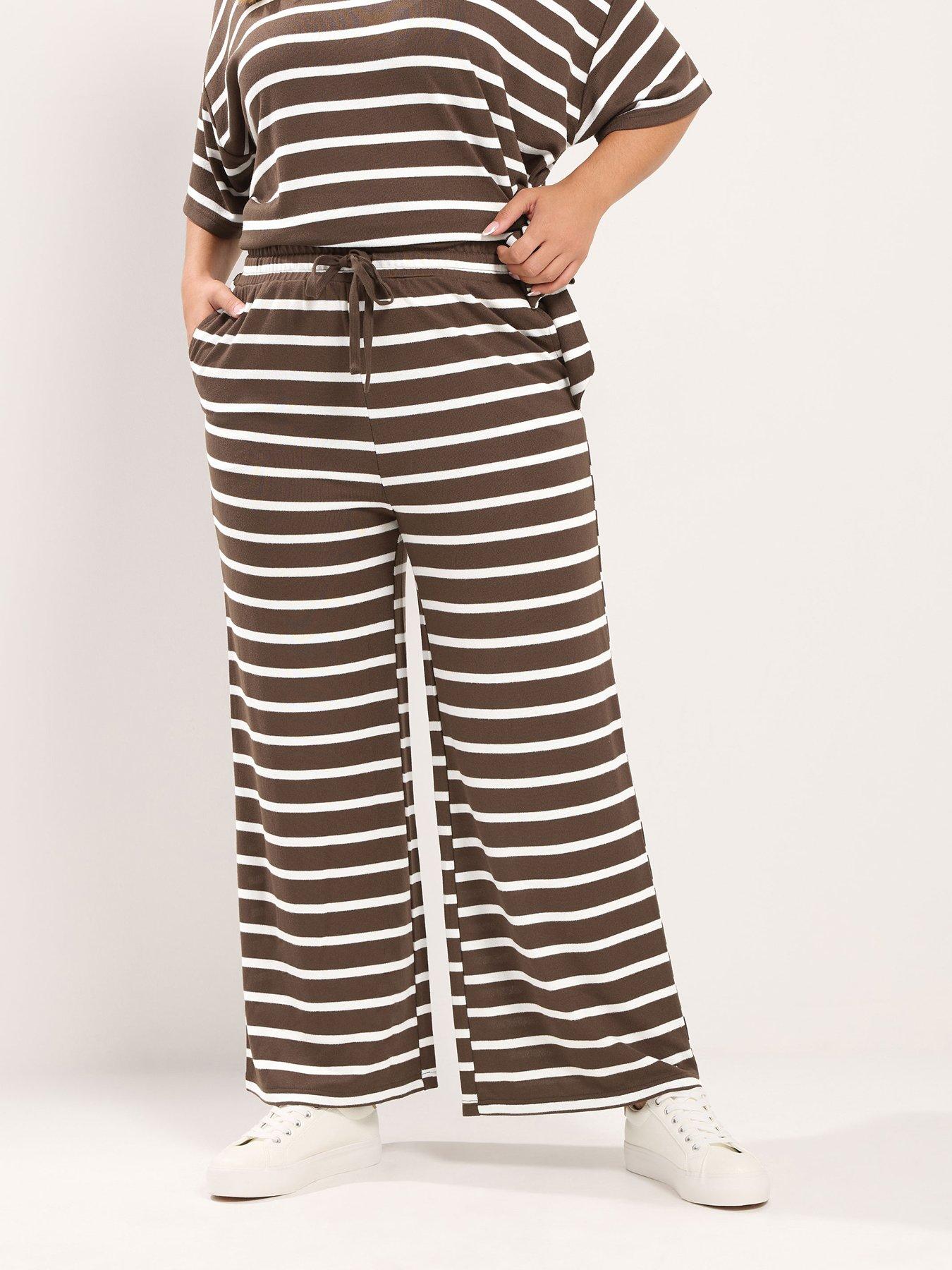 Yours Curve Stripe Tie Waist Trouser