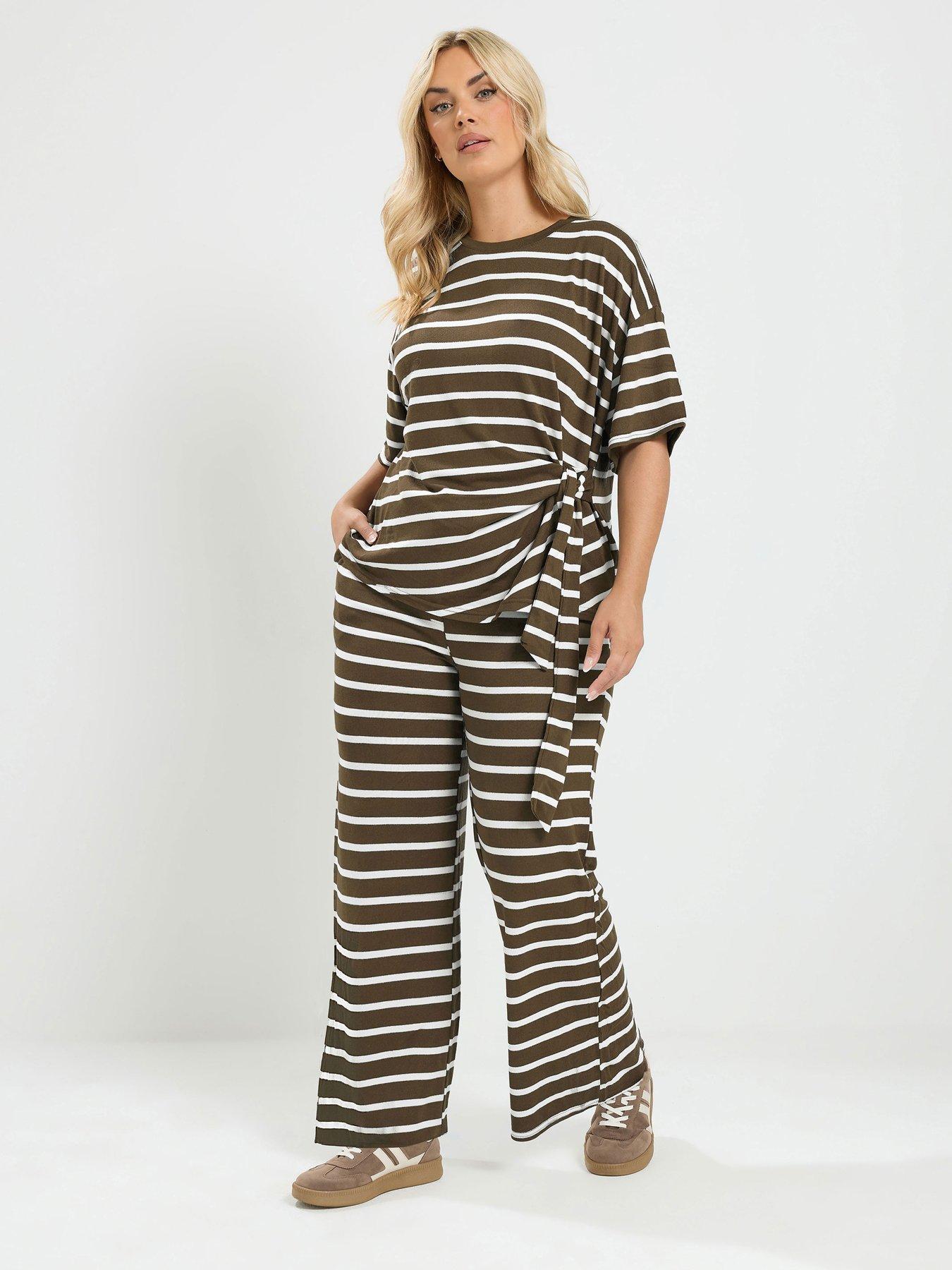 Yours Curve Stripe Tie Waist Top And Trouser Set