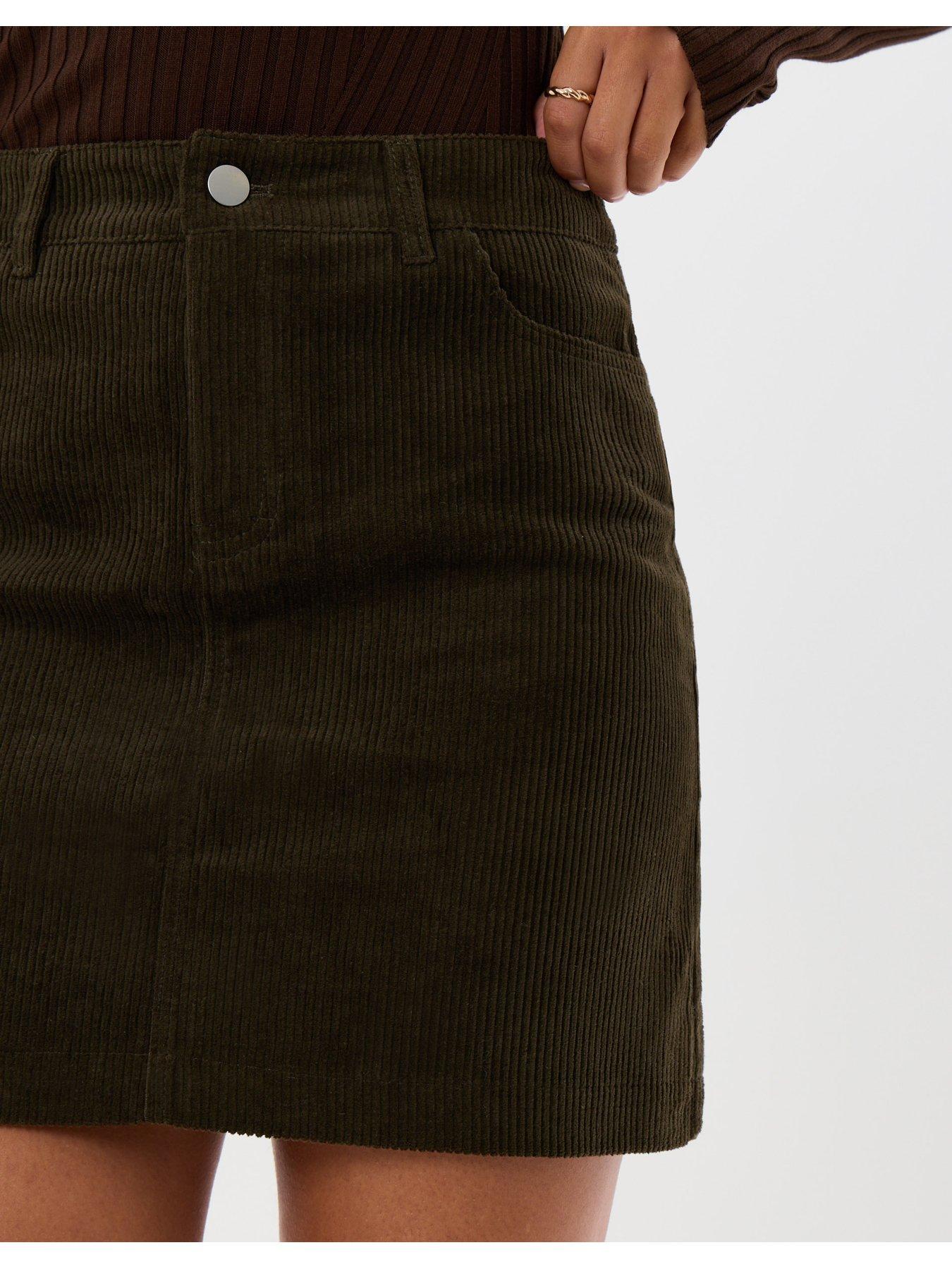 Image 4 of 4 of Threadbare Corduroy Mini Skirt With Pockets In Olive Green