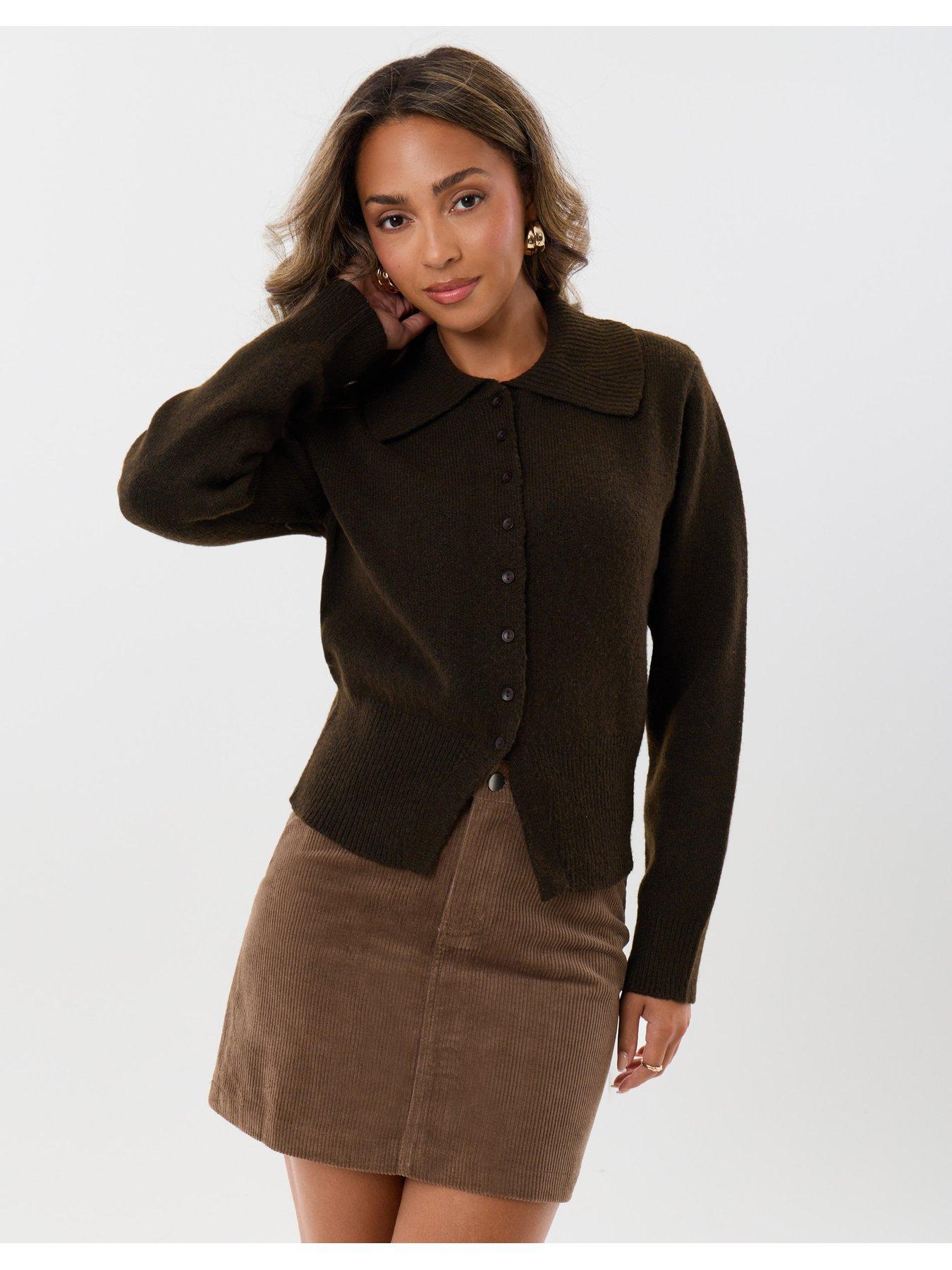 Image 1 of 5 of Threadbare Corduroy Mini Skirt With Pockets In Mocha Brown