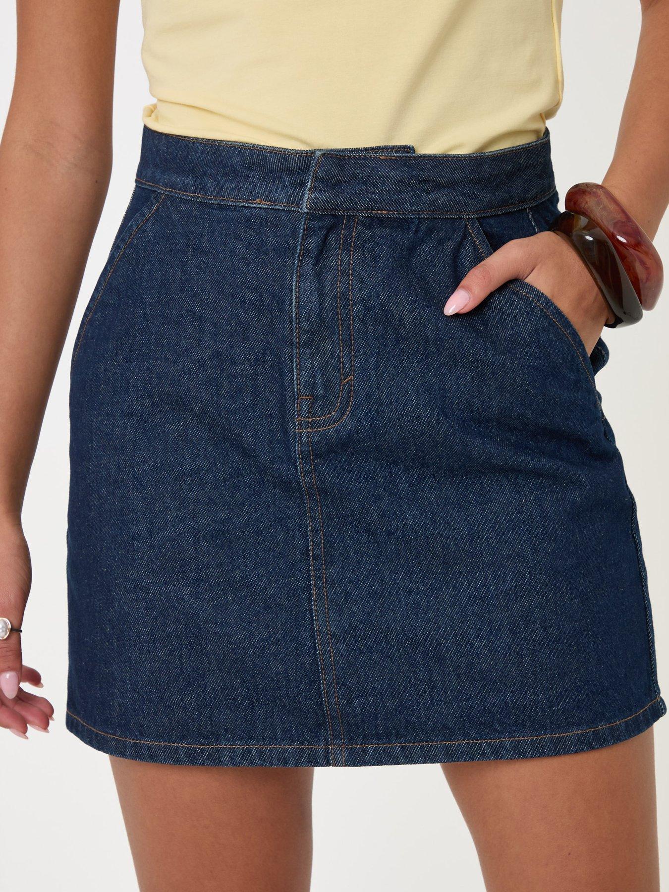 Image 4 of 4 of Threadbare Denim A-line Mini Skirt In Indigo