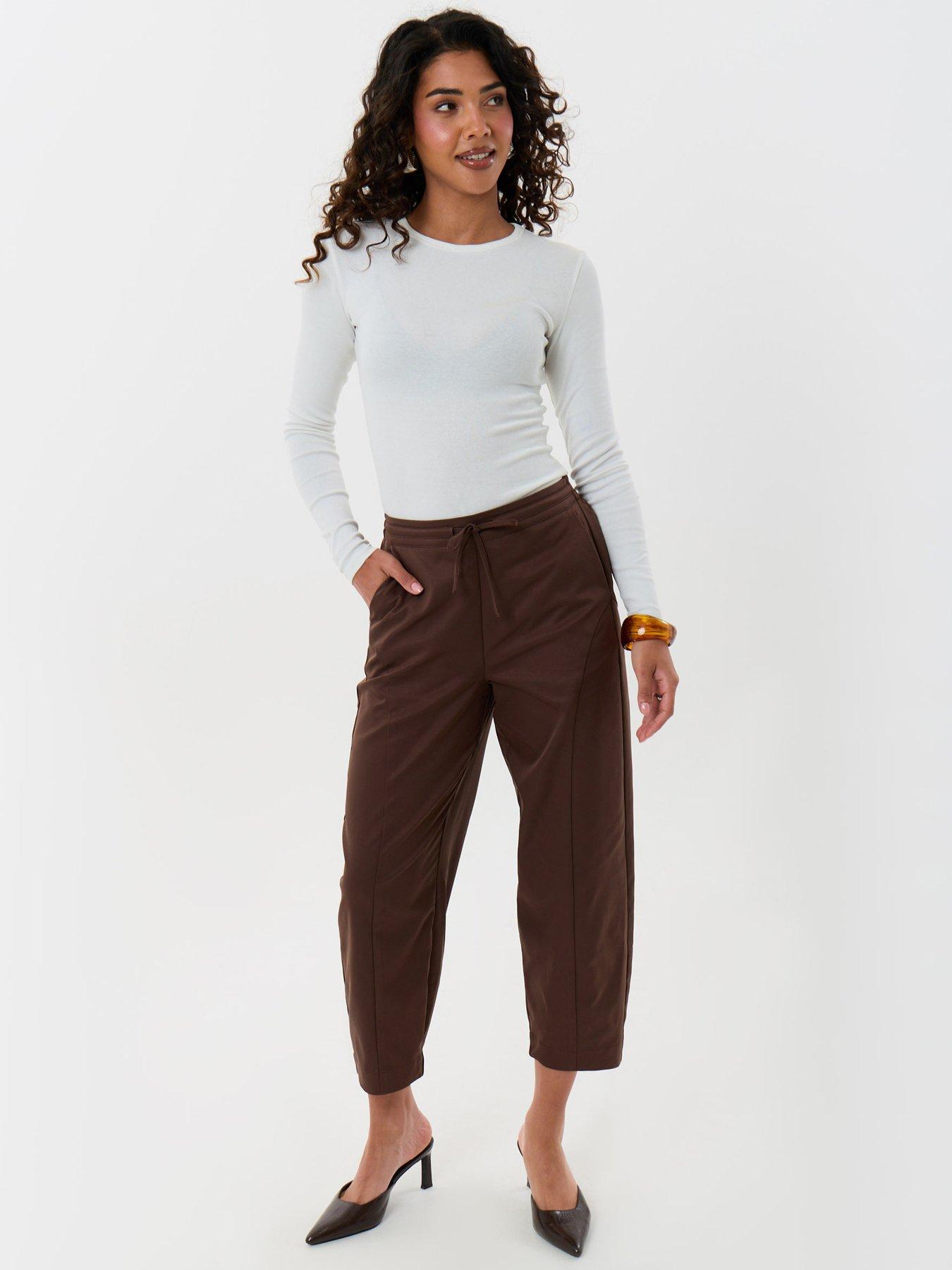 Image 1 of 4 of Threadbare Curved Seam Barrel Leg Trousers In Chocolate Brown